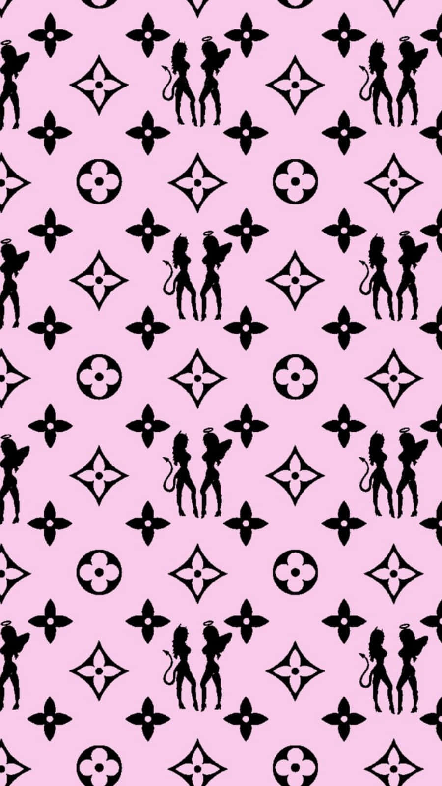 Louis Vuitton Pink, pink background, black silhouettes, HD Phone Wallpaper
