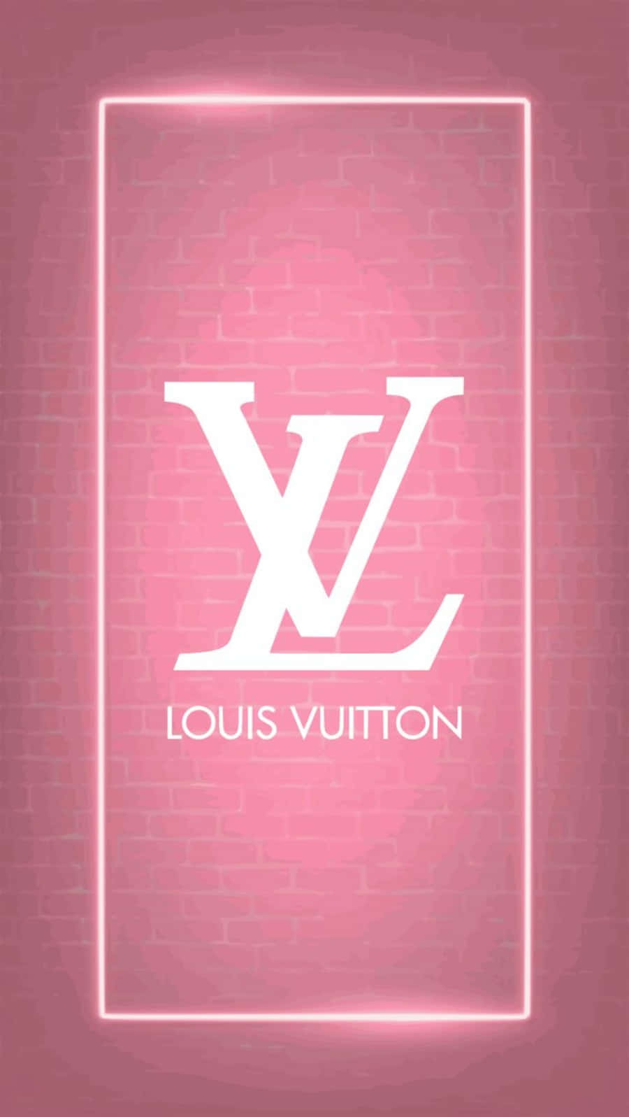 Louis Vuitton, neon light, soft pink brick wall, HD Phone Wallpaper