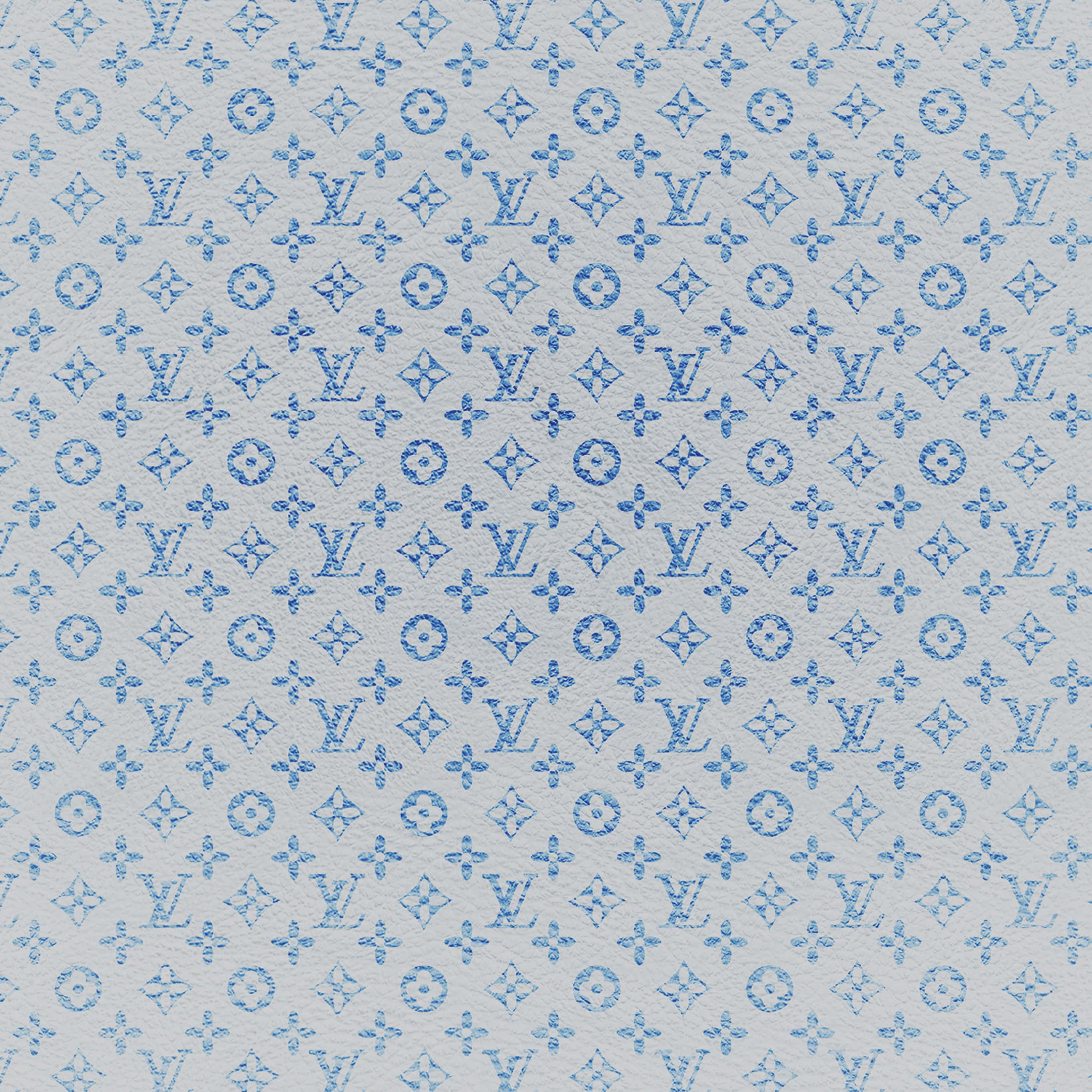 Louis Vuitton Print, blue monogram pattern, textured light gray leather background, 2K Desktop Wallpaper