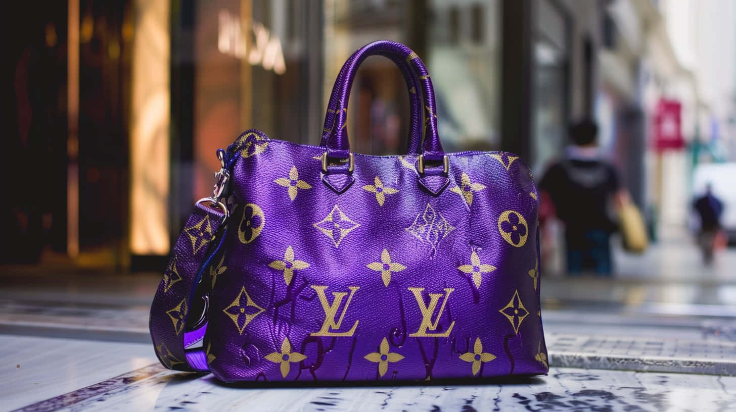Louis Vuitton, purple, gold monogram pattern, HD Desktop Wallpaper