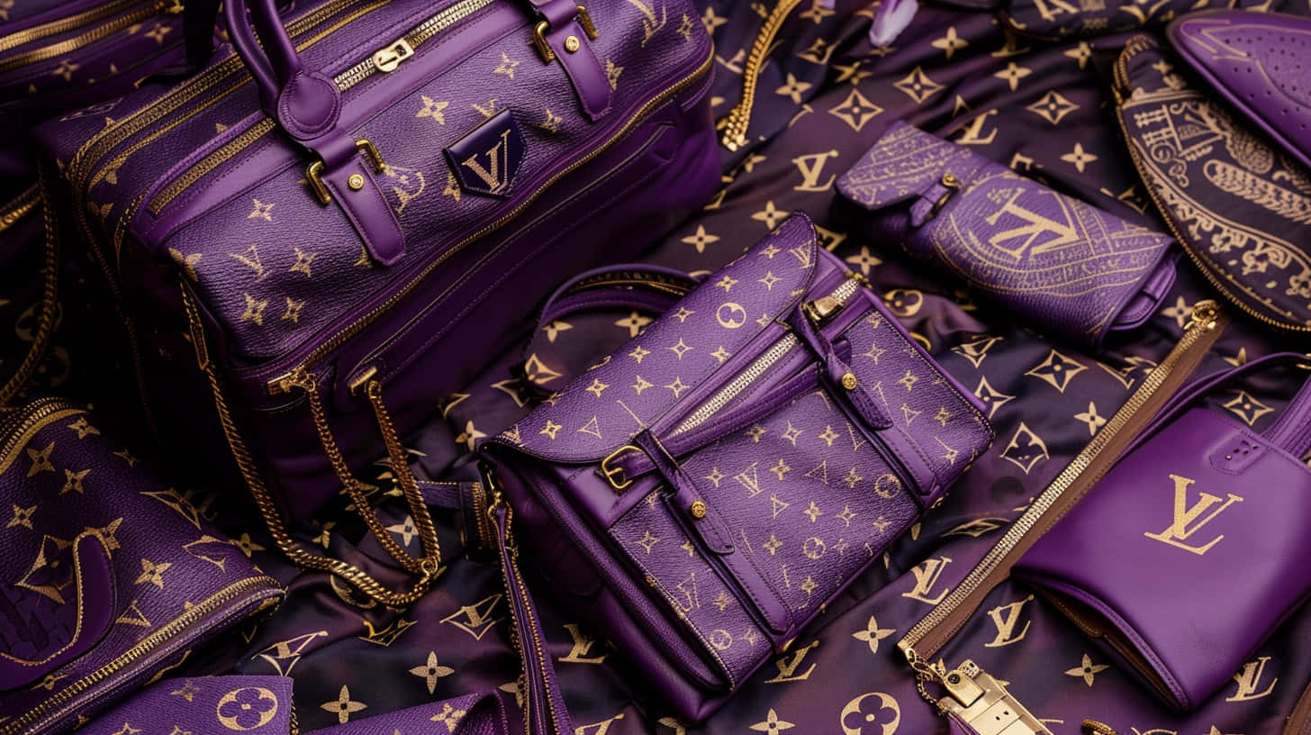 Louis Vuitton, purple, gold monogram, HD Desktop Wallpaper