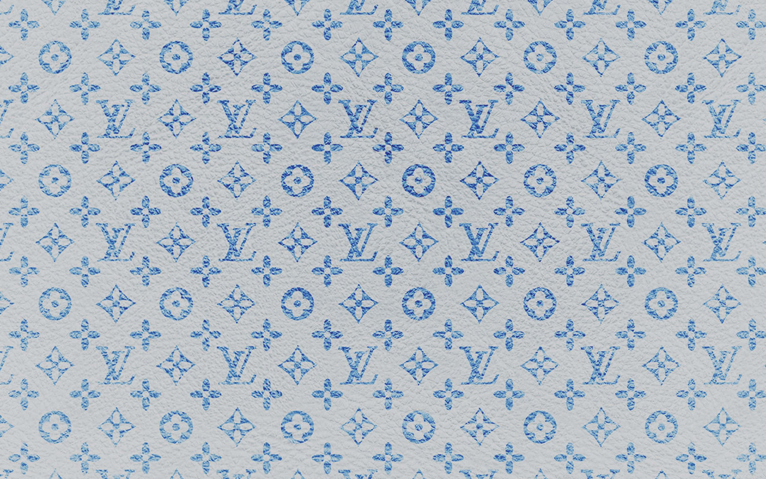 Louis Vuitton Blue, blue monogram pattern, textured light gray fabric, 2K Desktop Wallpaper