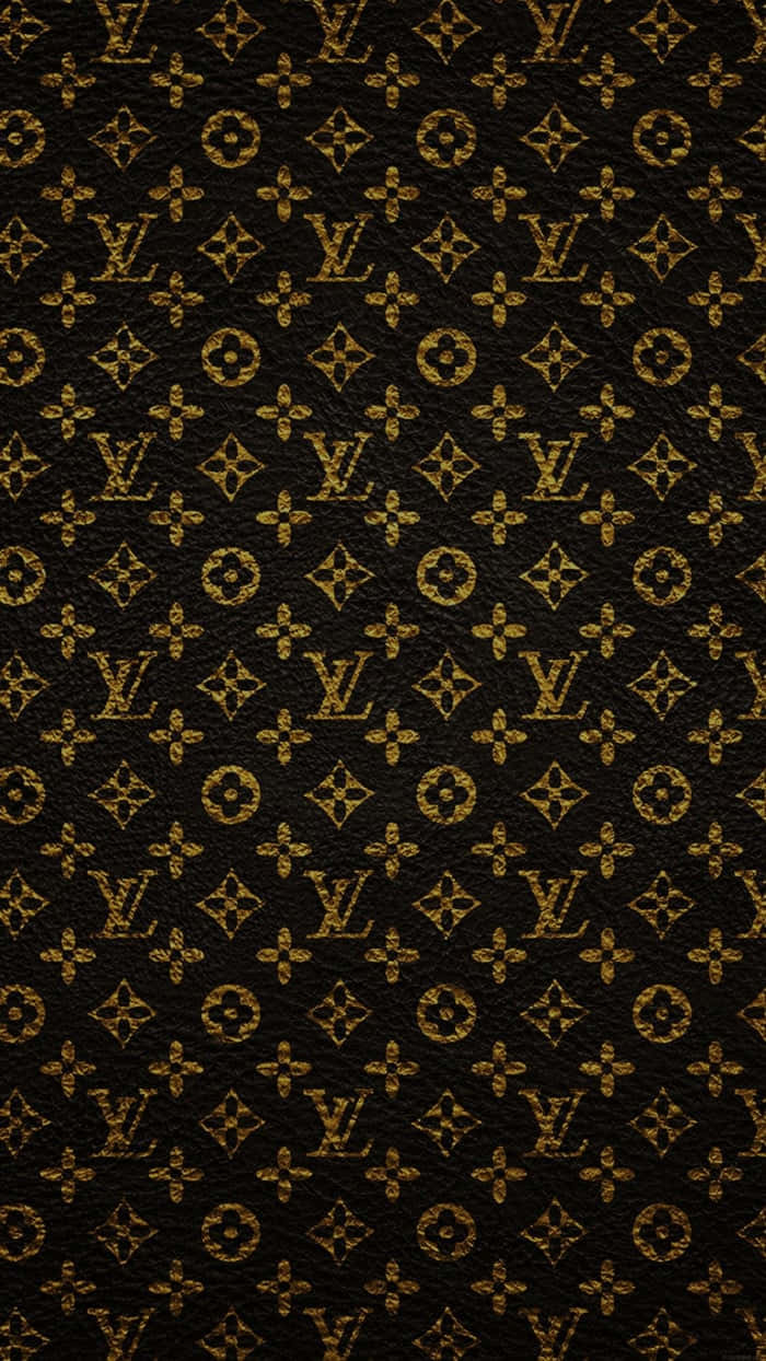 Louis Vuitton, black leather surface, gold monogram pattern, SD Phone Wallpaper