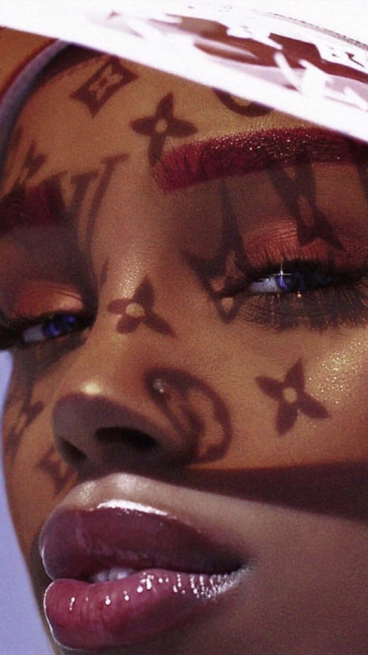 Louis Vuitton, monogram patterns, red glittery eyeliner, Full HD Phone Wallpaper