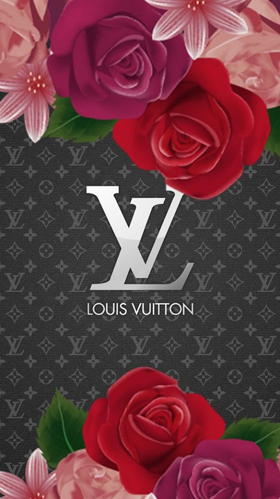 Louis Vuitton, floral pattern, red roses, Full HD Phone Wallpaper