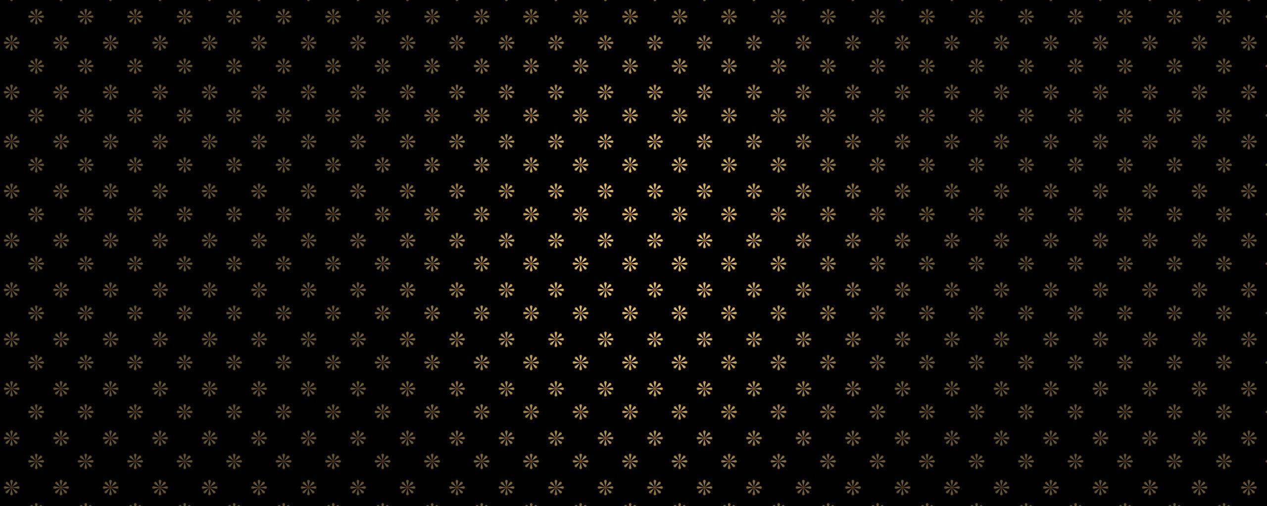 black, golden snowflake motifs, solid black background, 2K Desktop Wallpaper