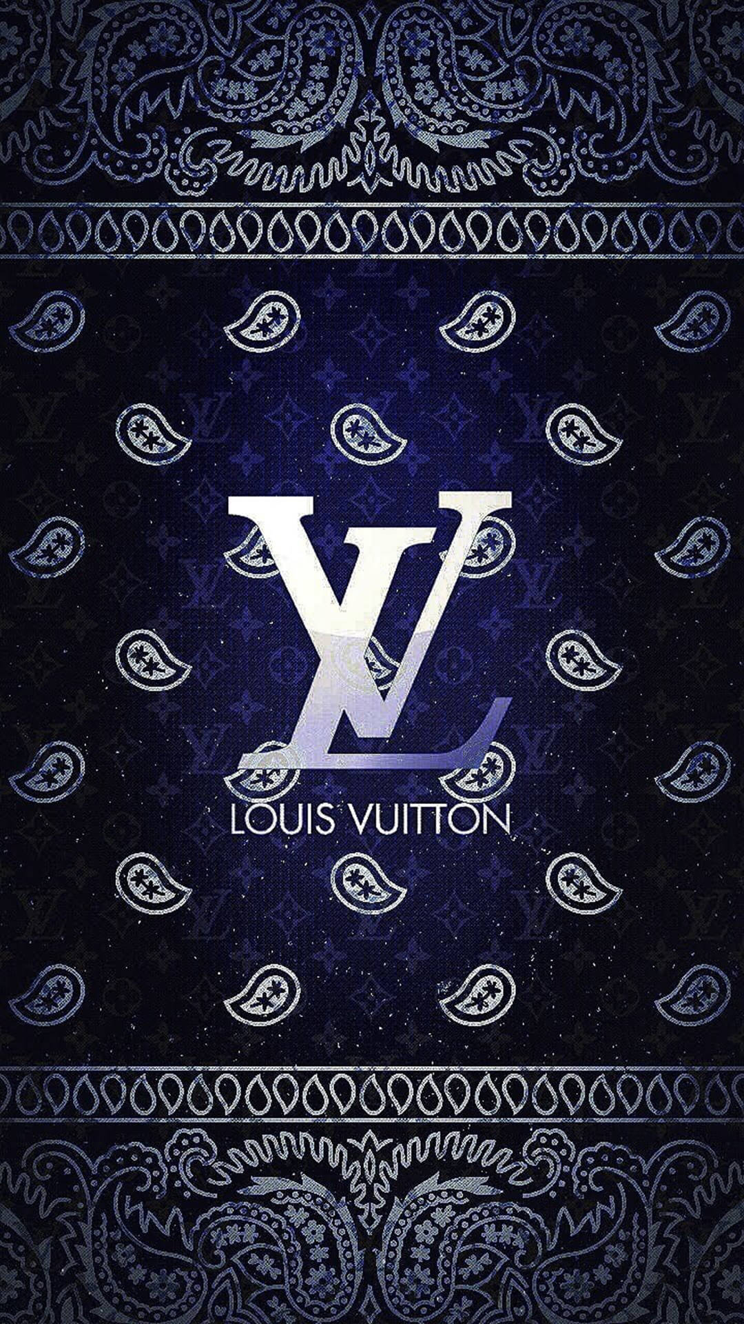 Louis Vuitton, purple bandana, dark blue paisley pattern, Full HD Phone Wallpaper