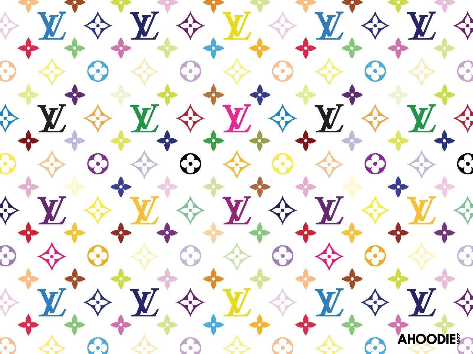 Louis Vuitton, multicolored Louis Vuitton logos, floral motifs, HD Desktop Wallpaper
