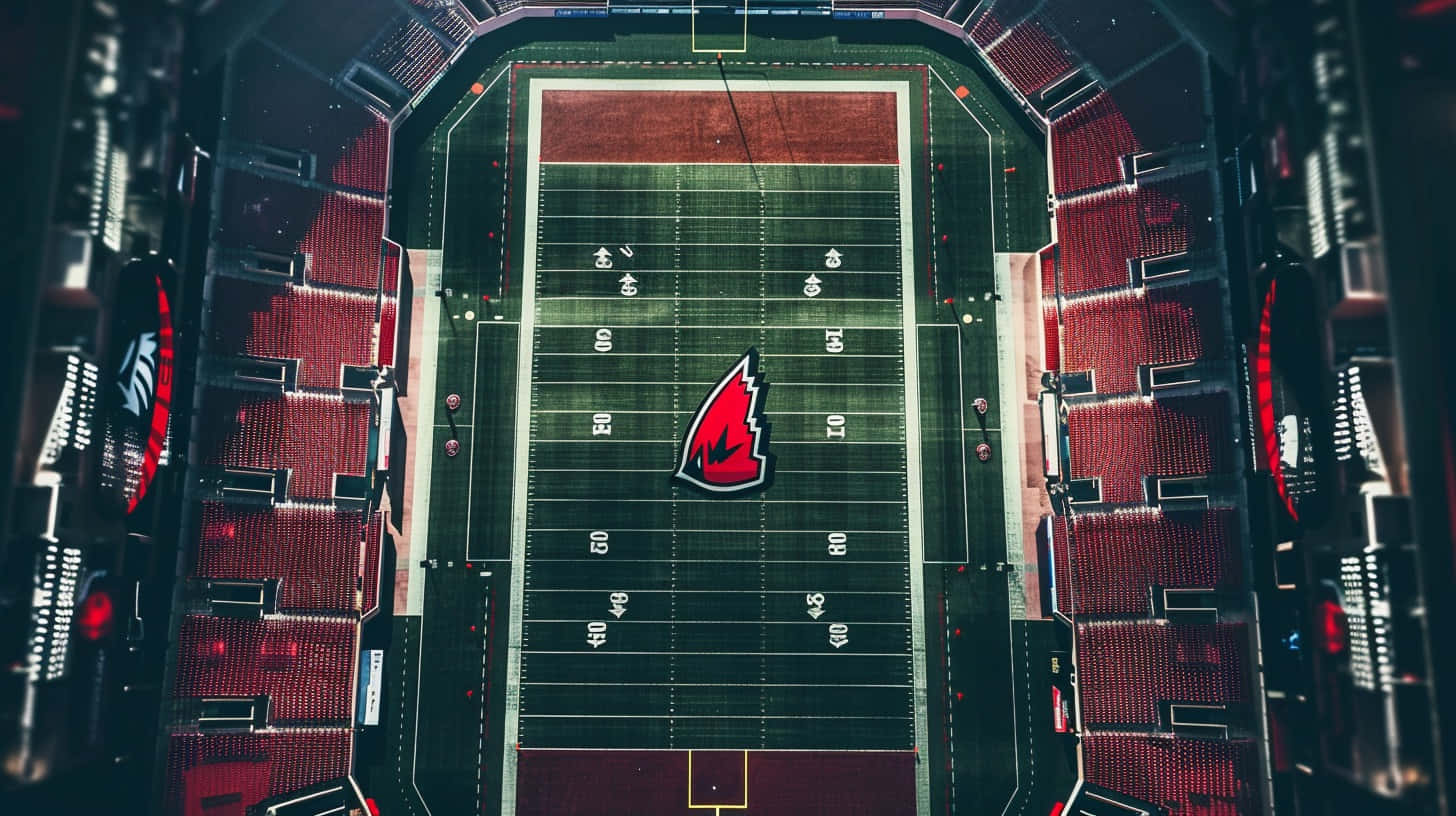 Louisville Cardinals Stadium, red team logo, green field, HD Desktop Wallpaper