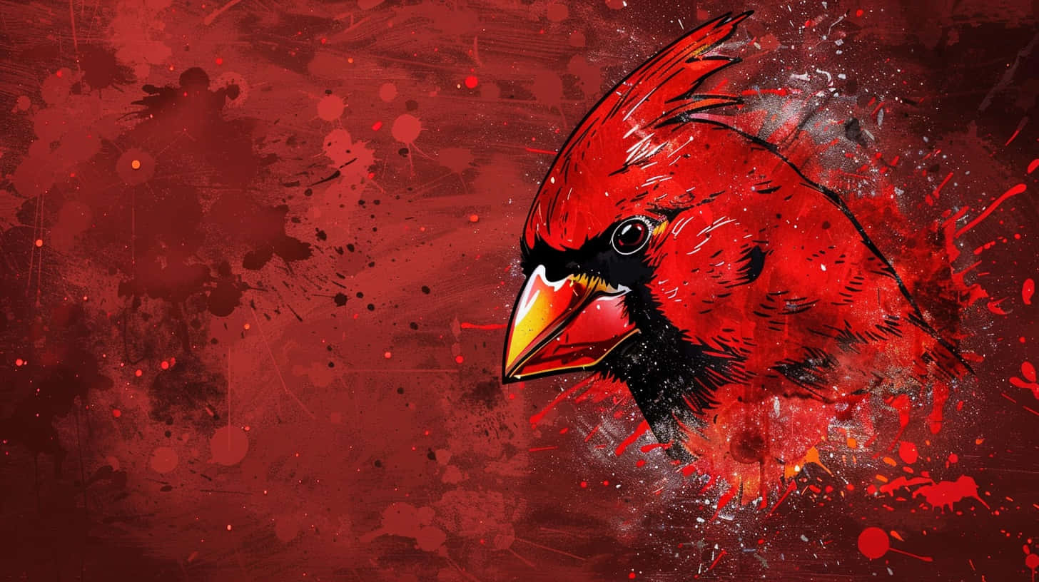 vibrant red cardinal bird, yellow beak, textured red splatter background, HD Desktop Wallpaper
