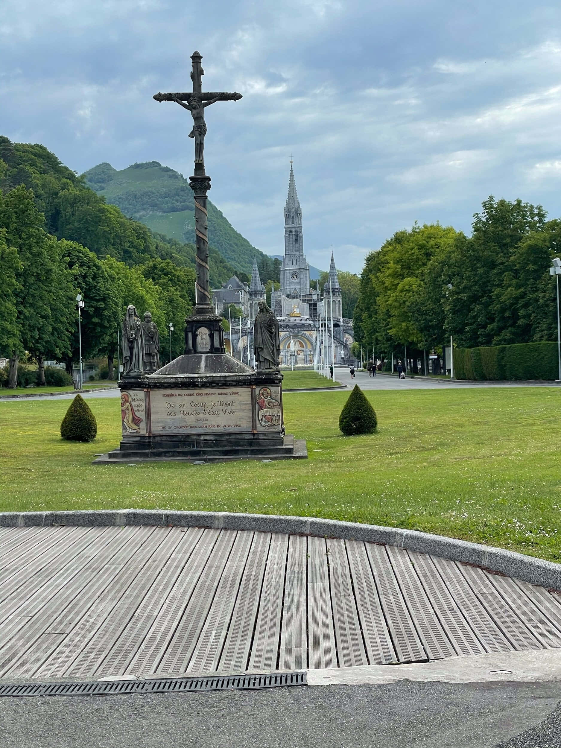 Lourdes Sanctuary, crucifix monument, Gothic church, Full HD Phone Wallpaper