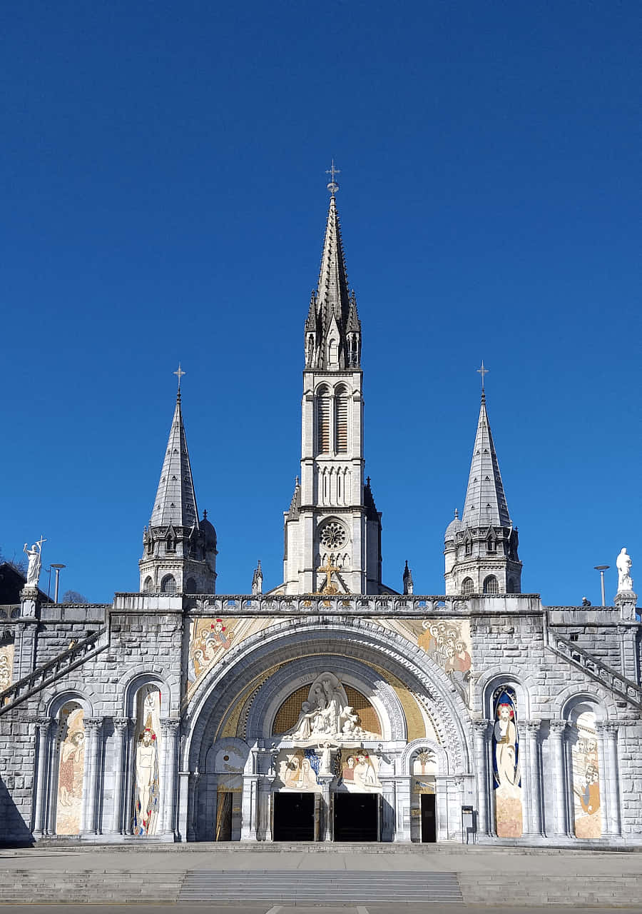Lourdes Sanctuary, grand stone basilica, three spires, HD Phone Wallpaper