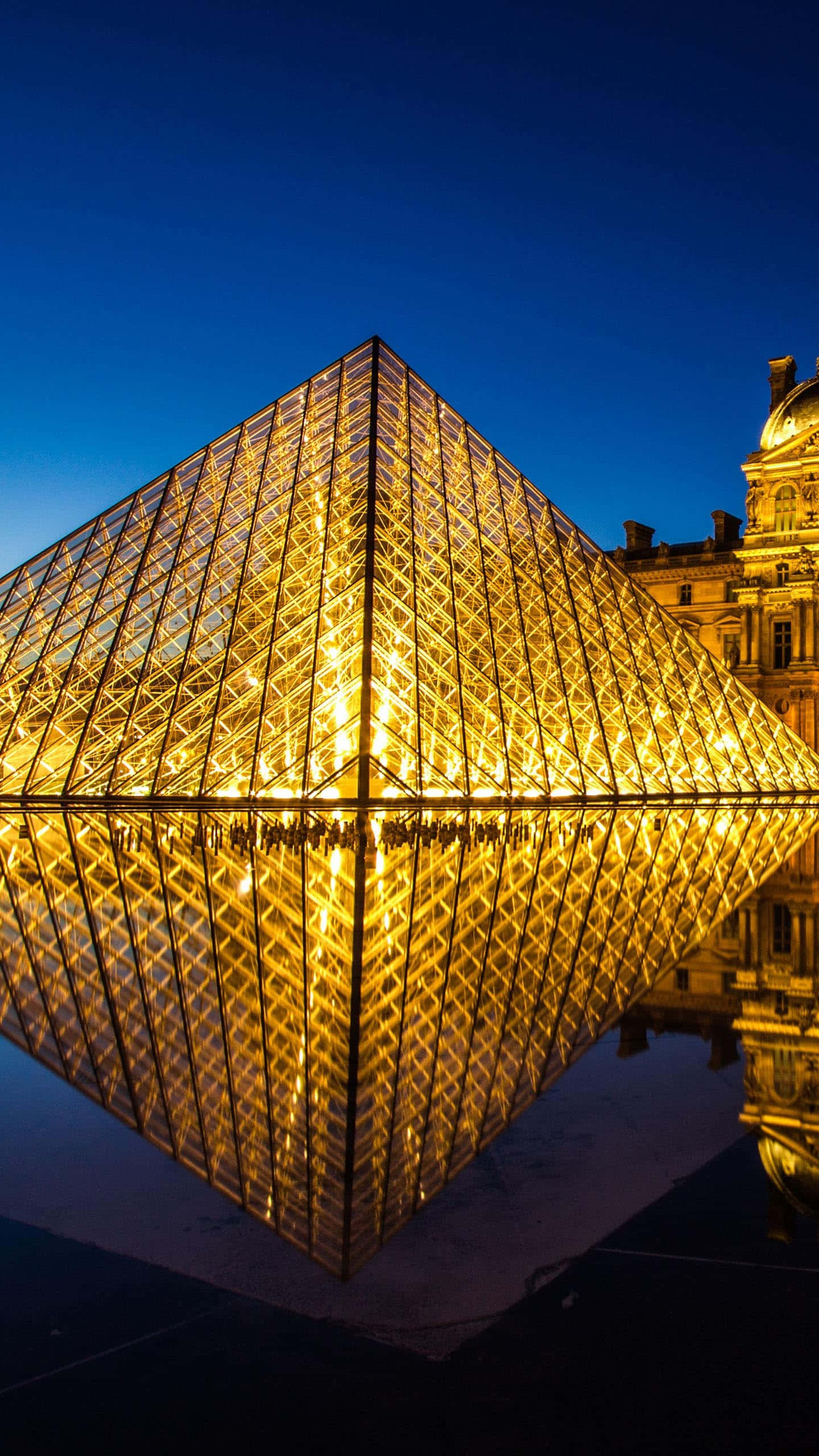 Louvre Museum, glass pyramid, dusk, 2K Phone Wallpaper
