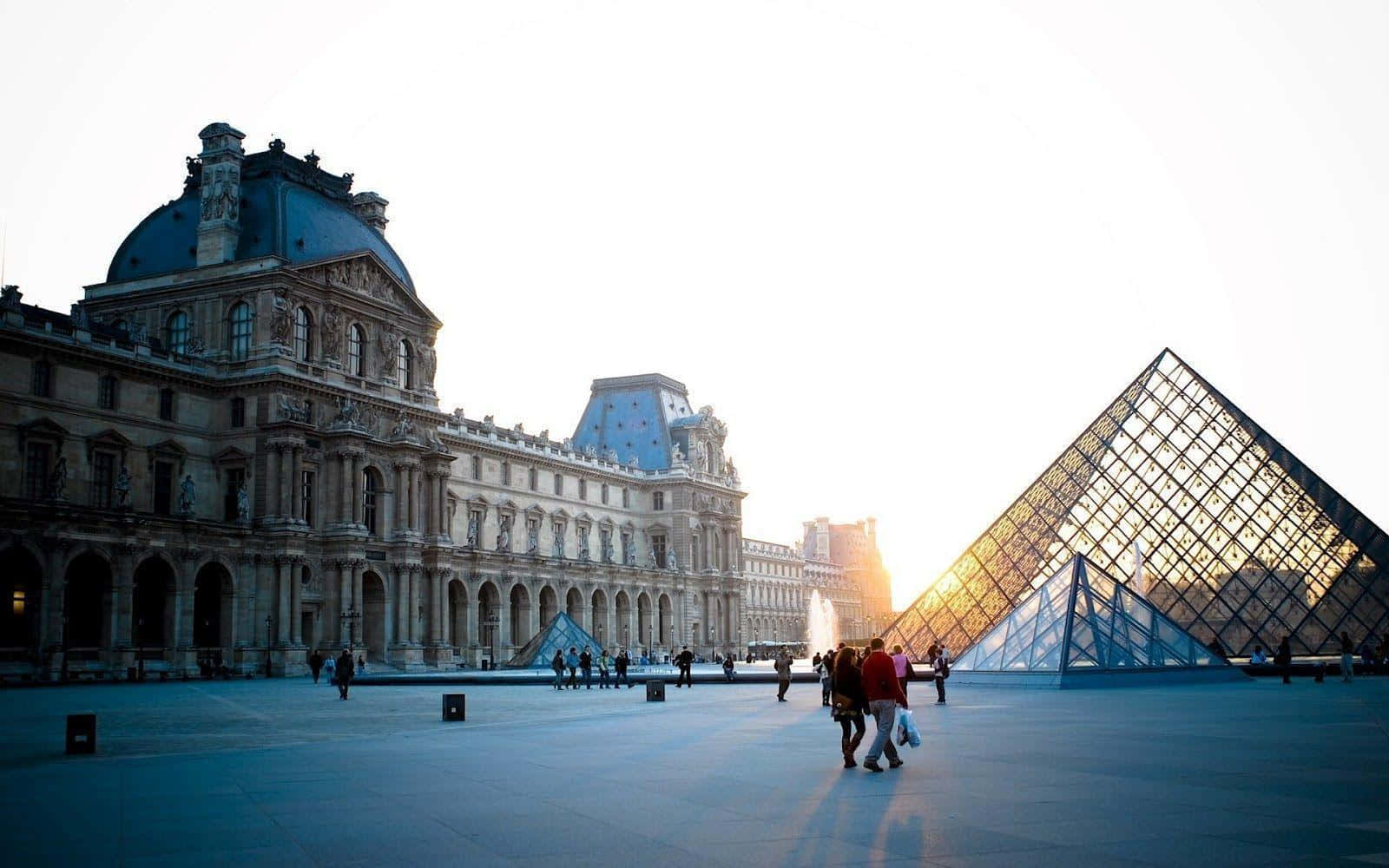 Louvre Museum, glass pyramid, stone facade, HD Desktop Wallpaper