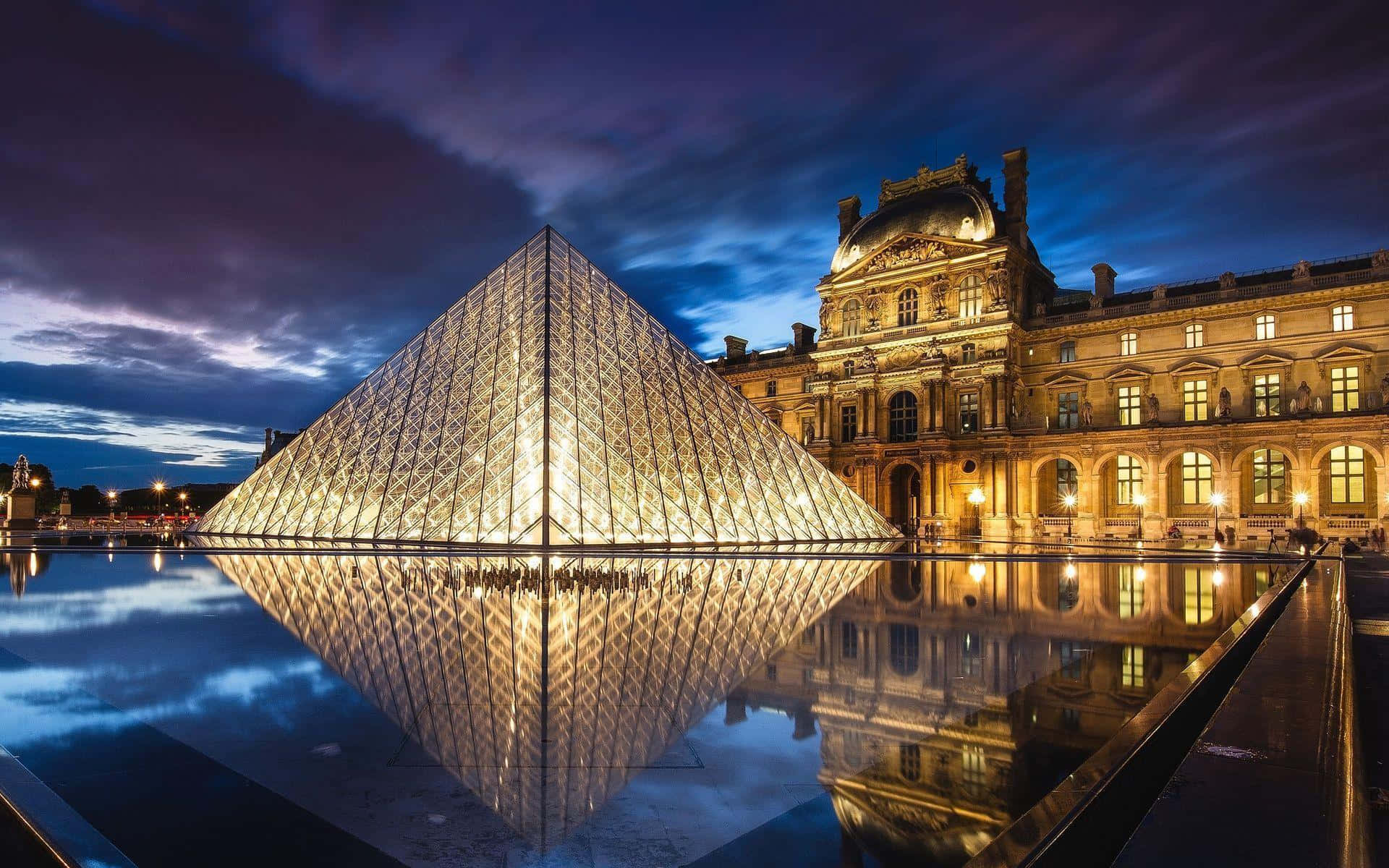 Louvre Museum, glass pyramid, historic palace, Full HD Desktop Wallpaper