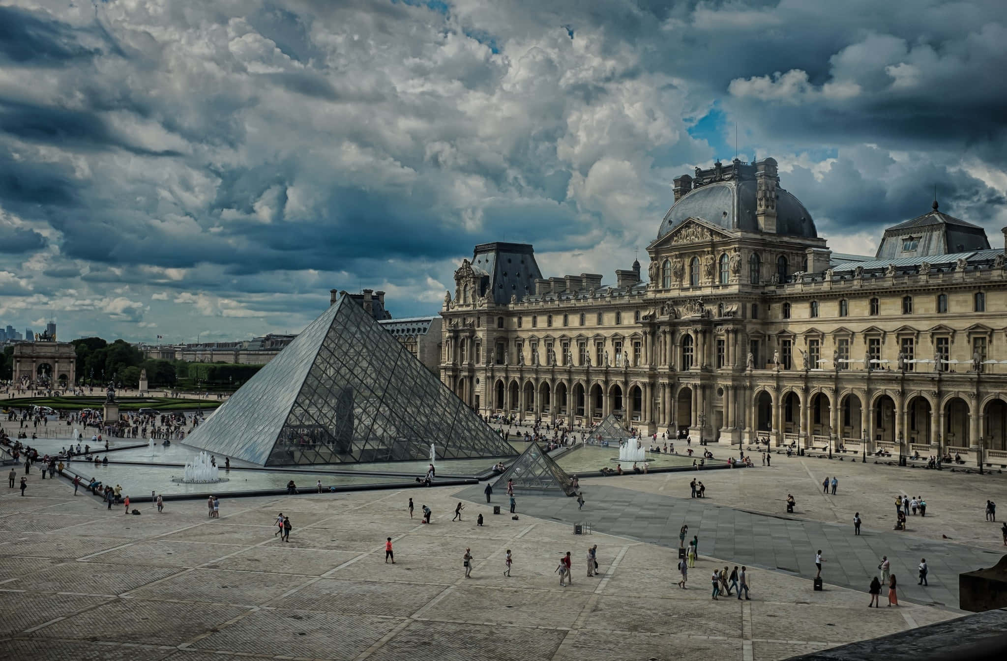 Gothic Style, Louvre Museum, glass pyramid, Full HD Desktop Wallpaper