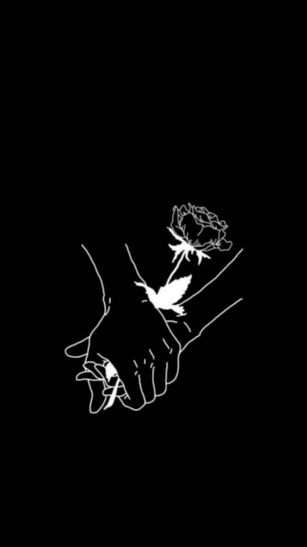 white rose, stark black background, minimalist line art, Full HD Phone Wallpaper