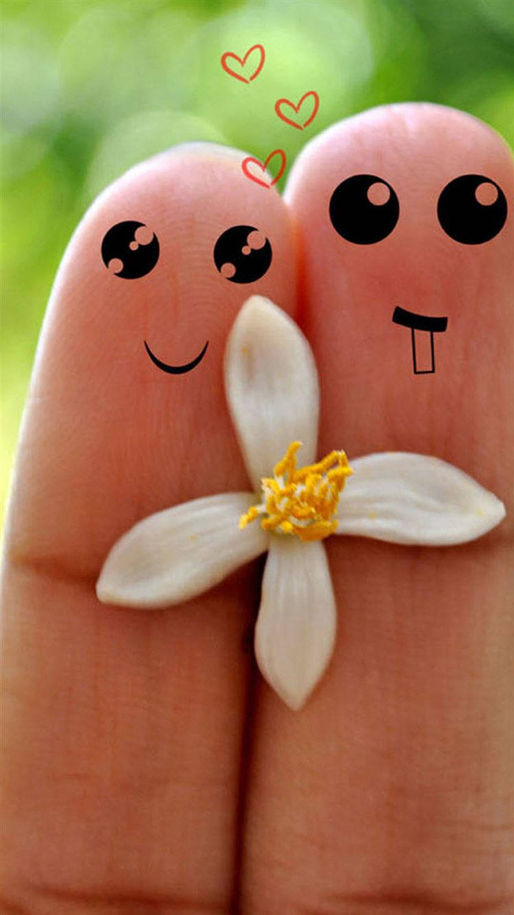 Love Cartoon Fingers, cartoon-faced fingers, small white flower, HD Phone Wallpaper