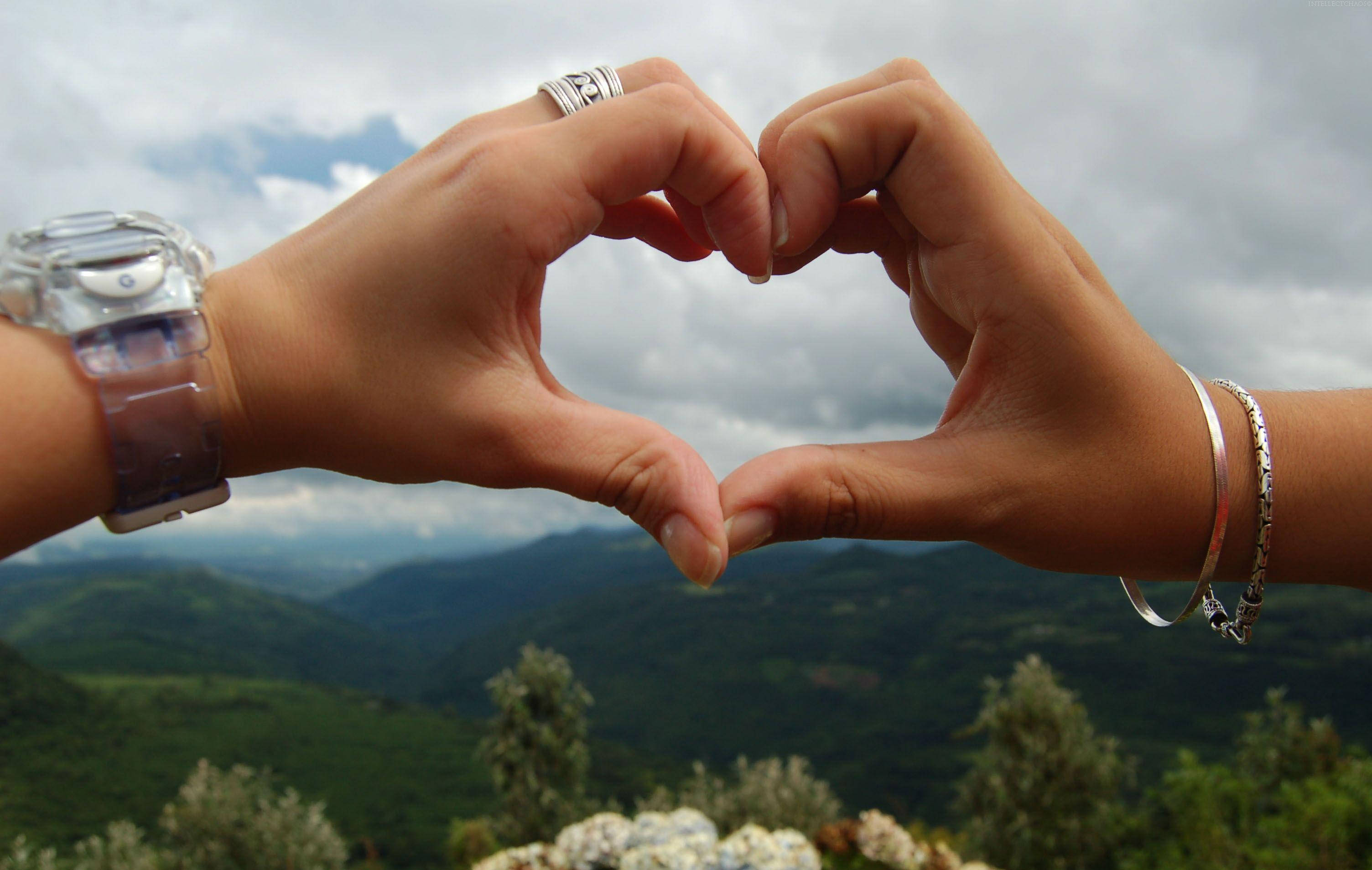 True Love Couple Heart, cloudy sky, rolling green hills, 2K Desktop Wallpaper