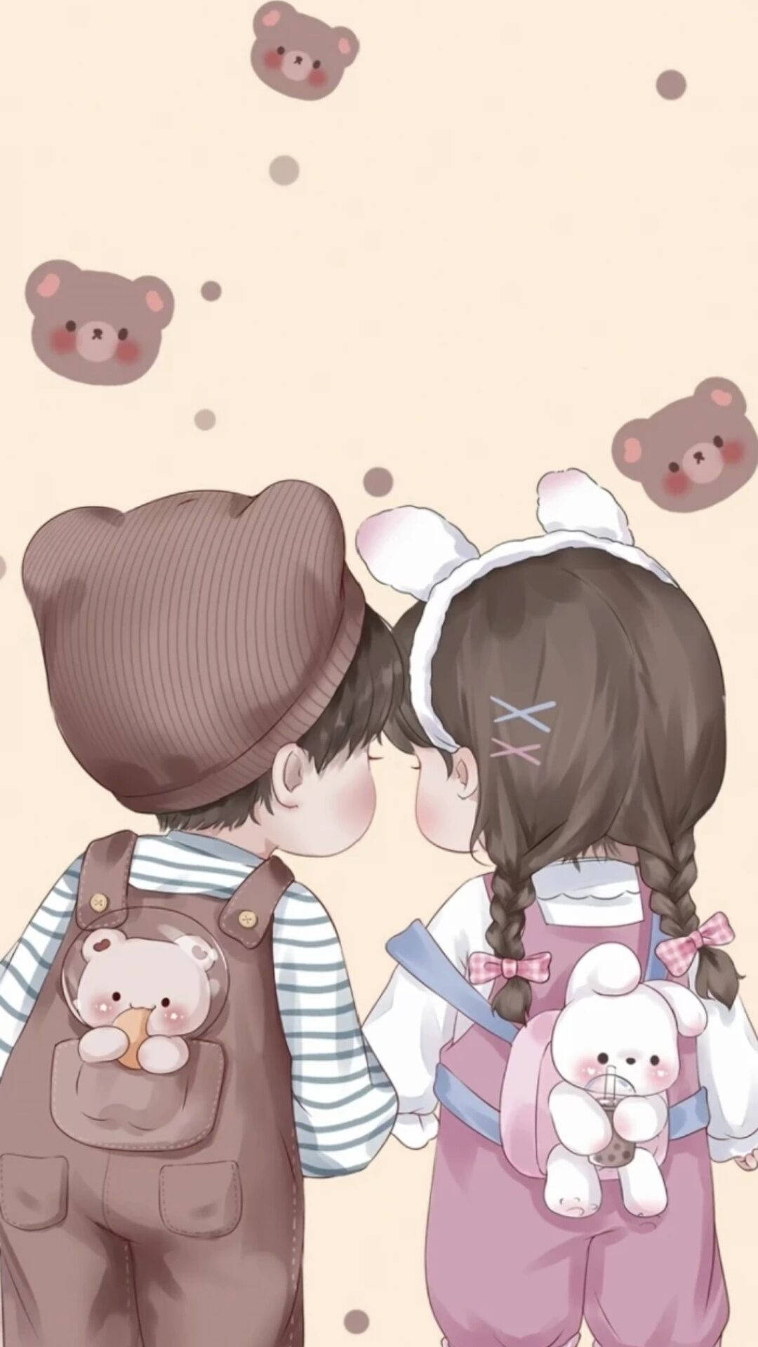 Love Cartoon Children, teddy bear faces, cozy outfits, Full HD Phone Wallpaper
