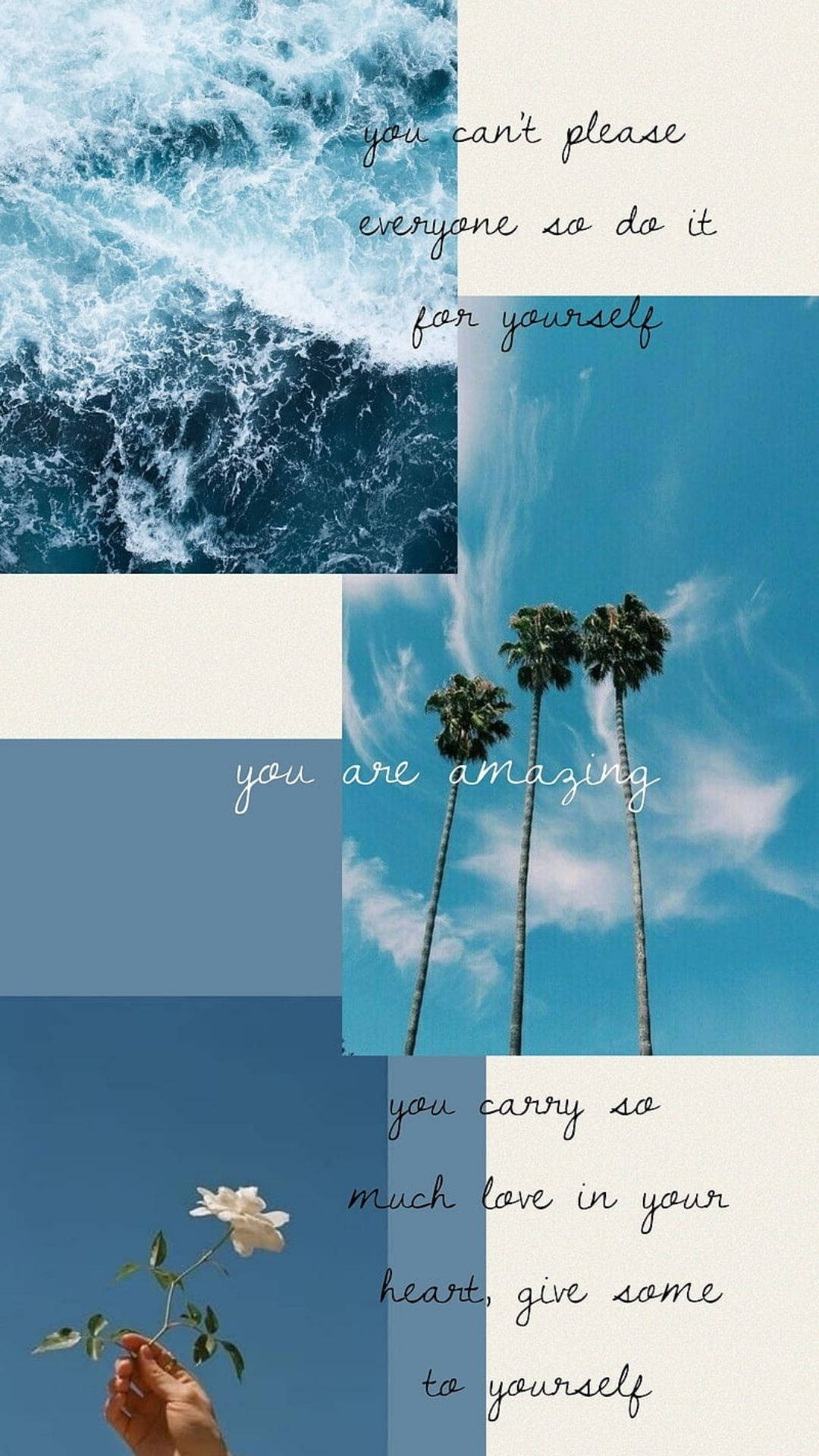 blue love aesthetic, ocean waves, palm trees, Full HD Phone Wallpaper