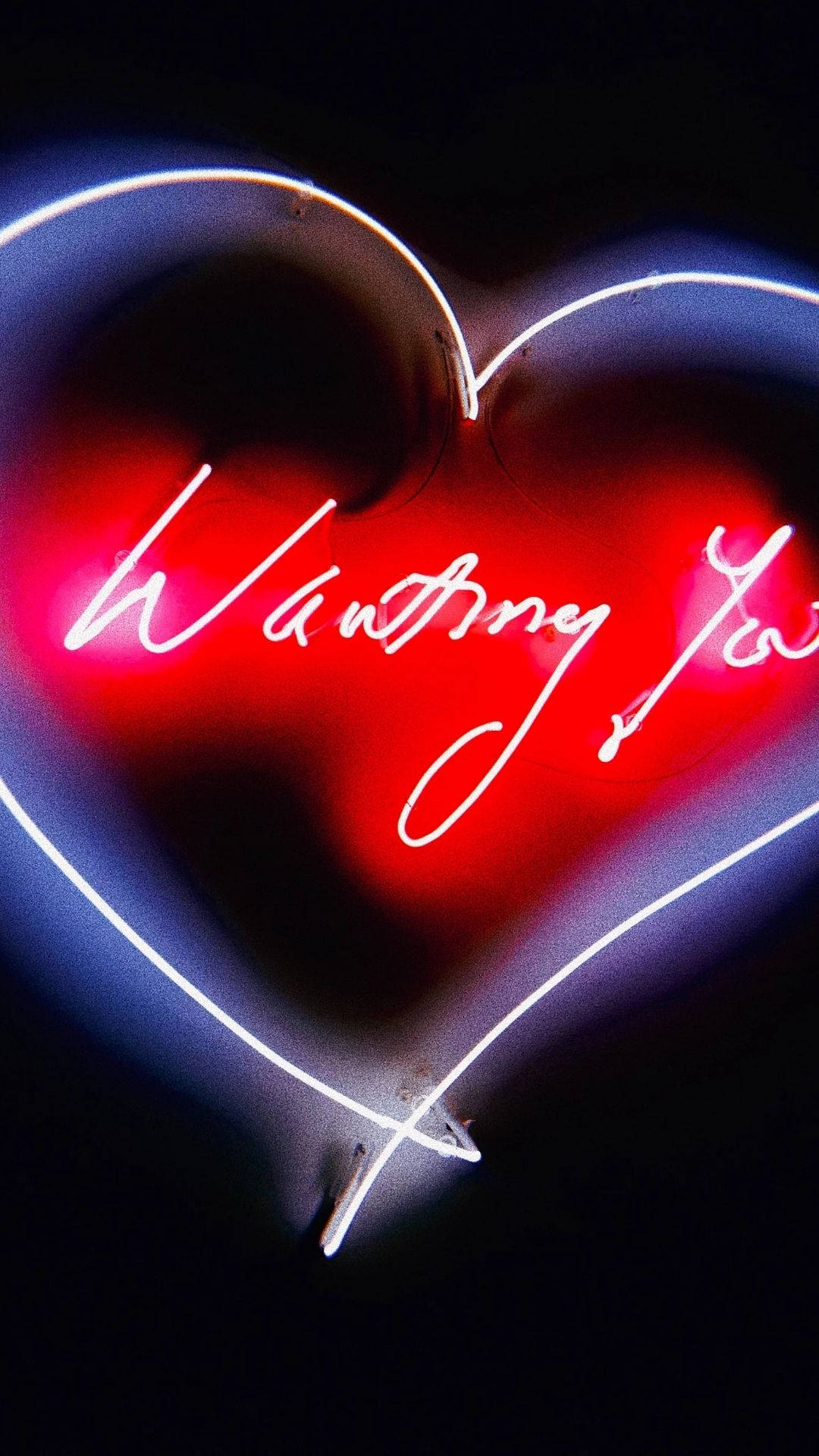 glowing red neon heart, white cursive text, Wanting You, Full HD Phone Wallpaper