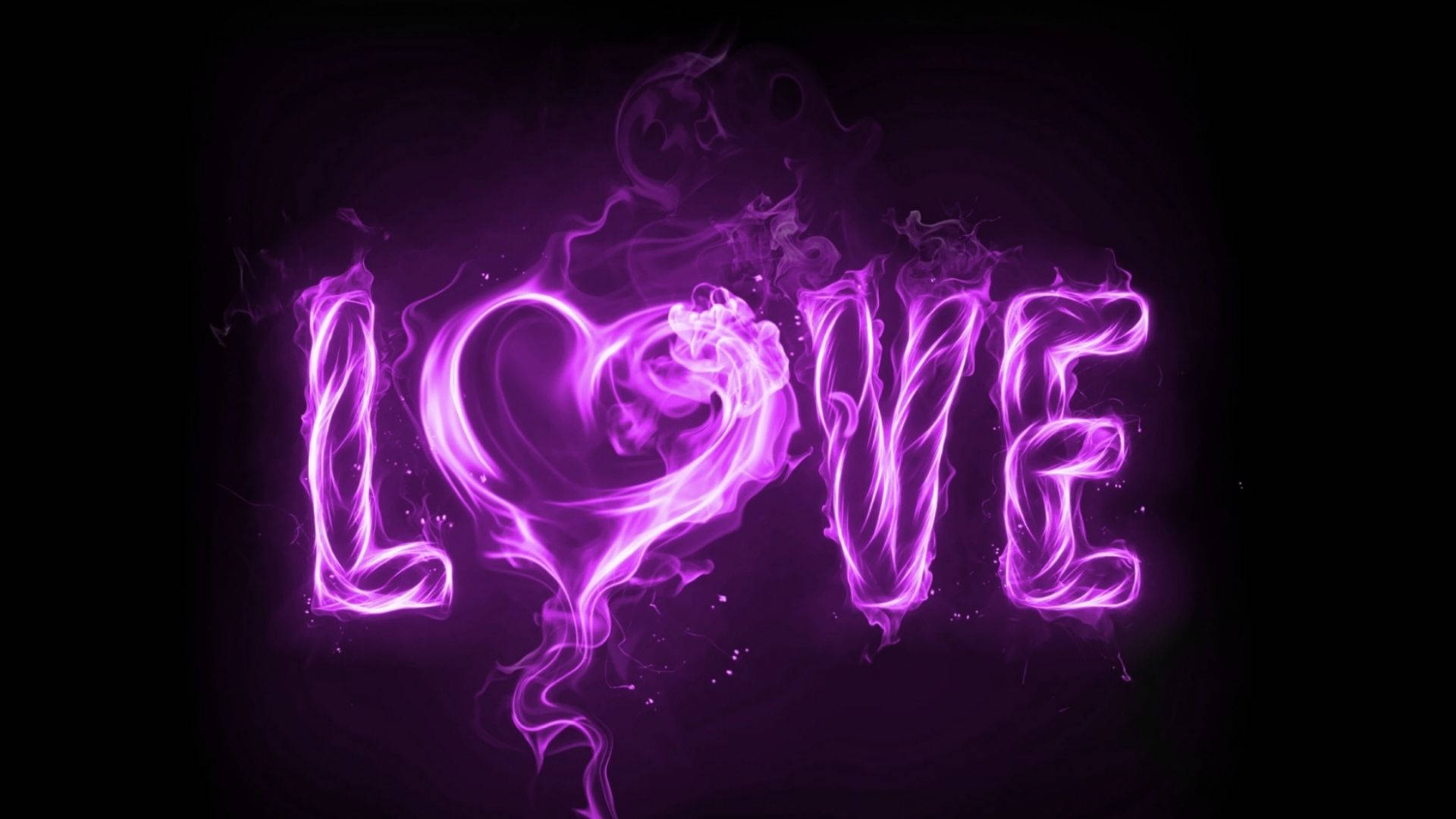 LOVE, vibrant purple electric energy, dark background, Full HD Desktop Wallpaper