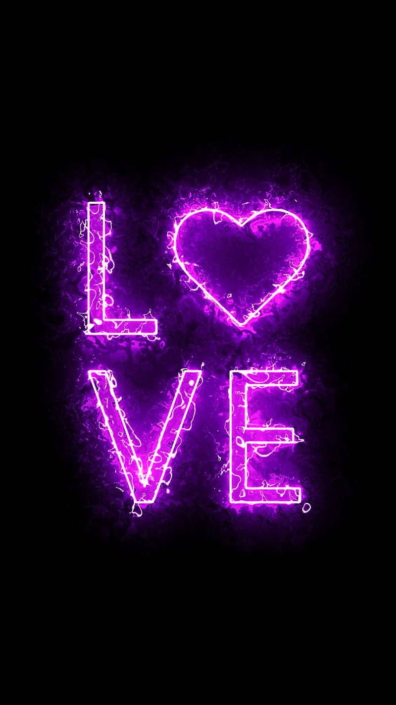 Love Aesthetic, purple neon, heart replacing the O, HD Phone Wallpaper