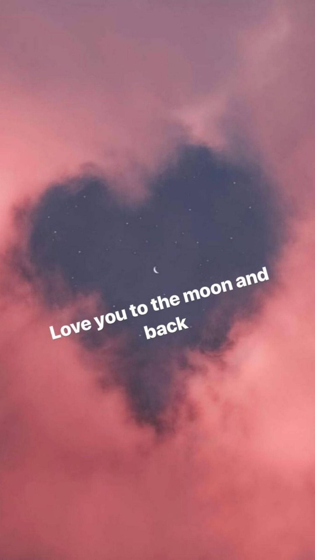 heart-shaped cloud, pink sky, crescent moon, Full HD Phone Wallpaper