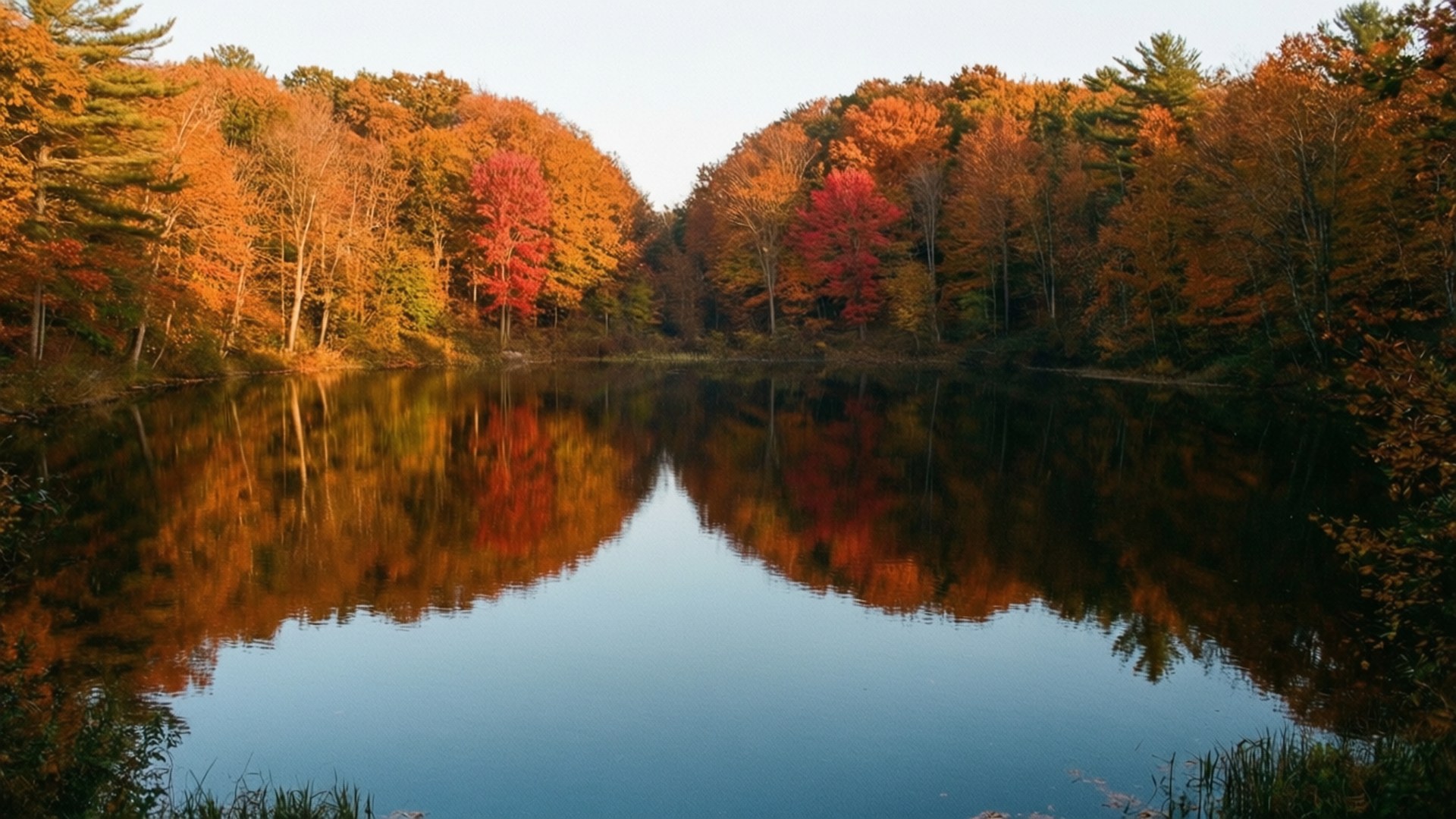 Heart Lake, autumn, vibrant autumn trees, Full HD Desktop Wallpaper