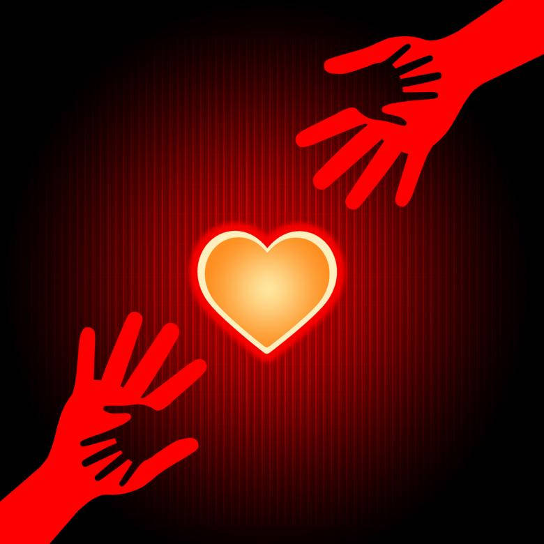 Love And Friendship Heart, red hands, glowing golden heart, SD Desktop Wallpaper