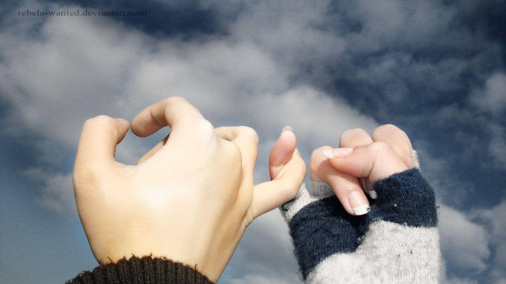friendship pinky promise, heart shape, cloudy sky, Full HD Desktop Wallpaper