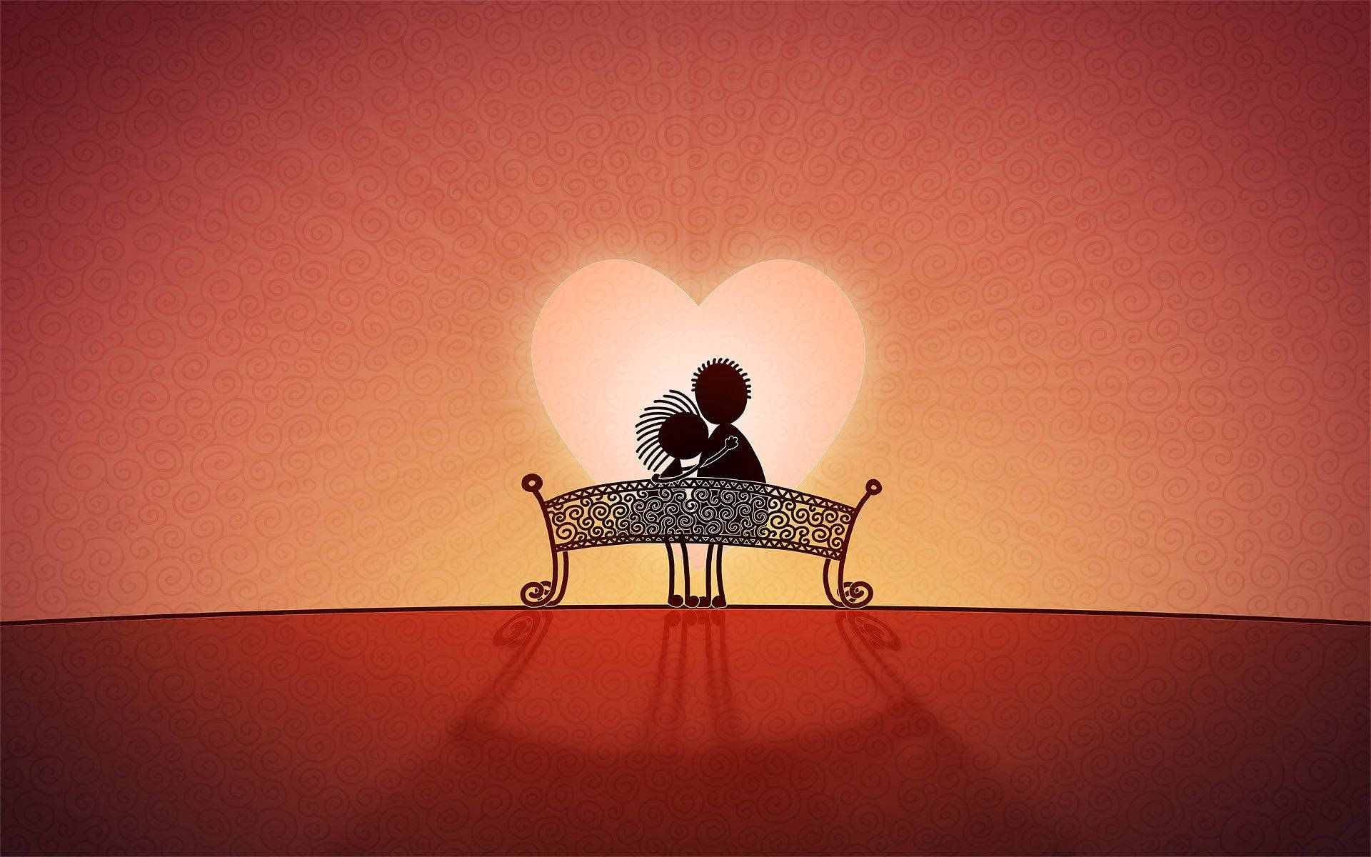 Love Art, heart-shaped sun, silhouetted couple, Full HD Desktop Wallpaper