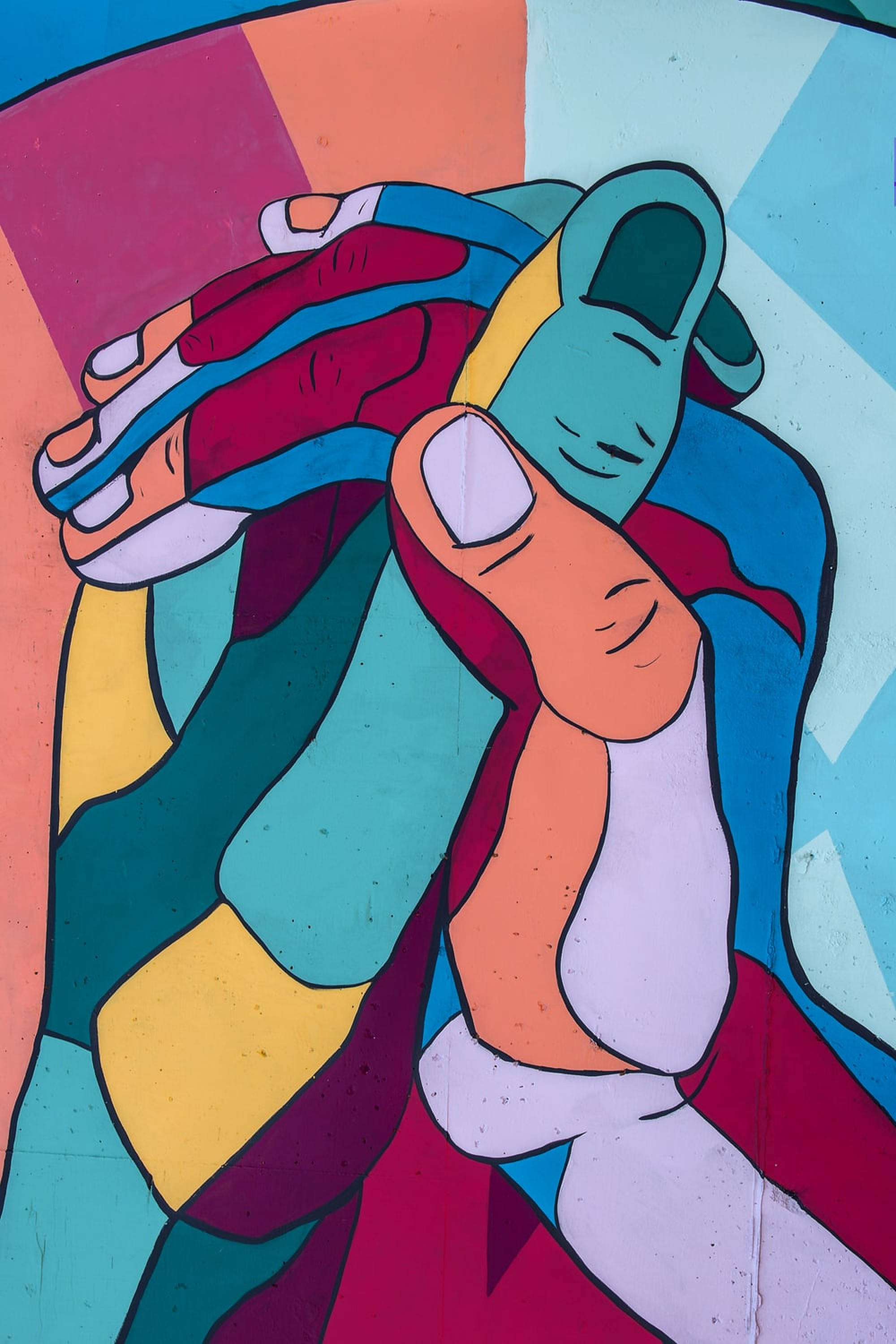 Colorful Hands Love Art, vibrant abstract mural, intertwined hands, 2K Phone Wallpaper