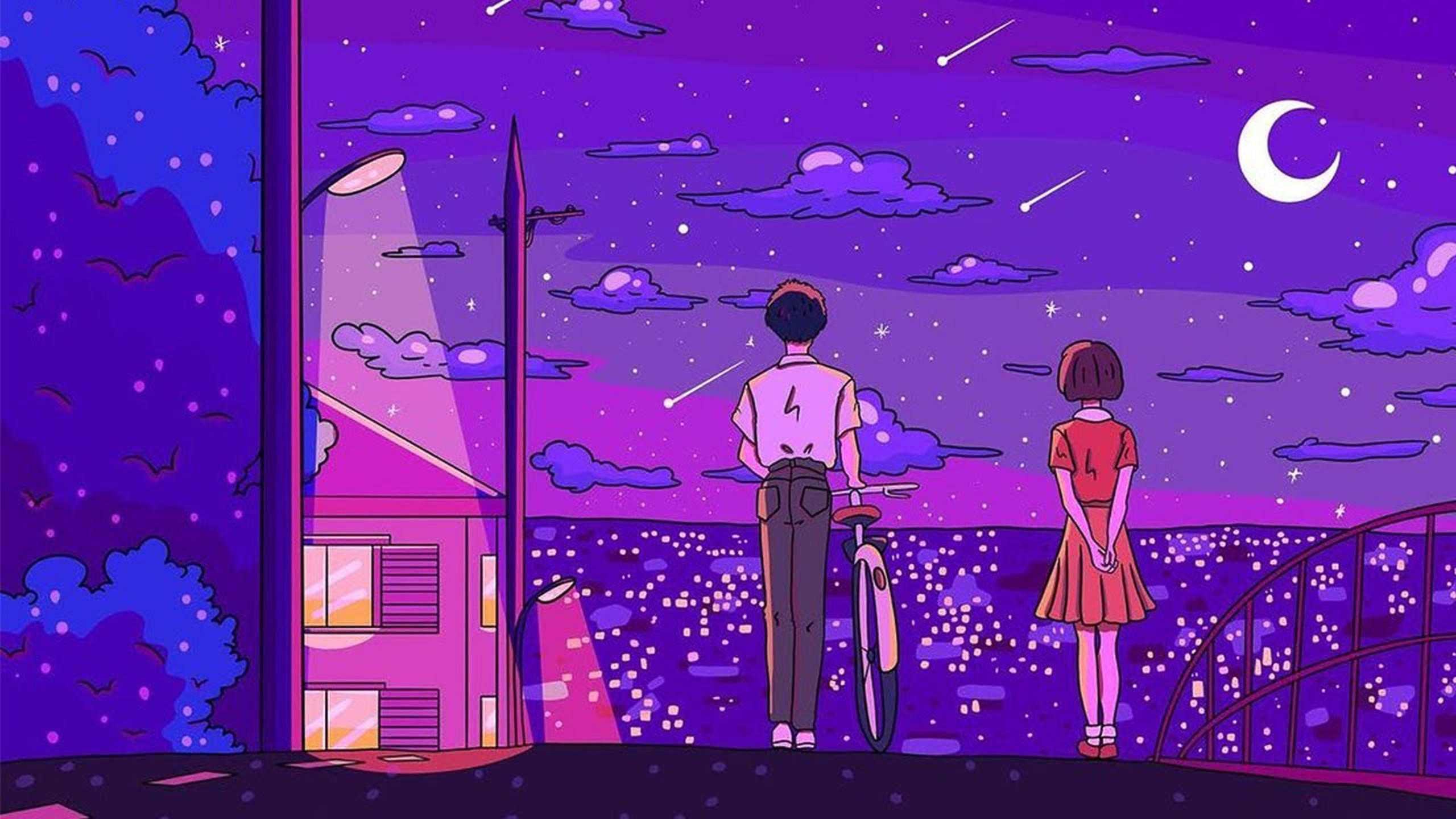 Love Art, purple aesthetic, bridge, 2K Desktop Wallpaper