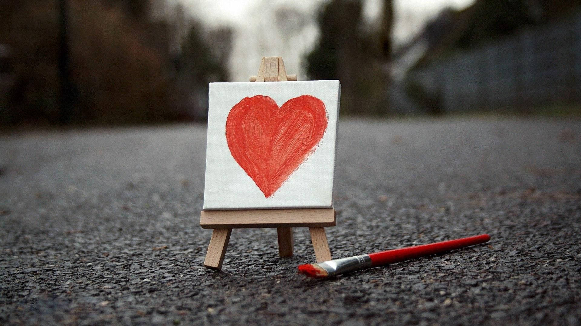 heart on canvas, wooden easel, bold red heart, Full HD Desktop Wallpaper