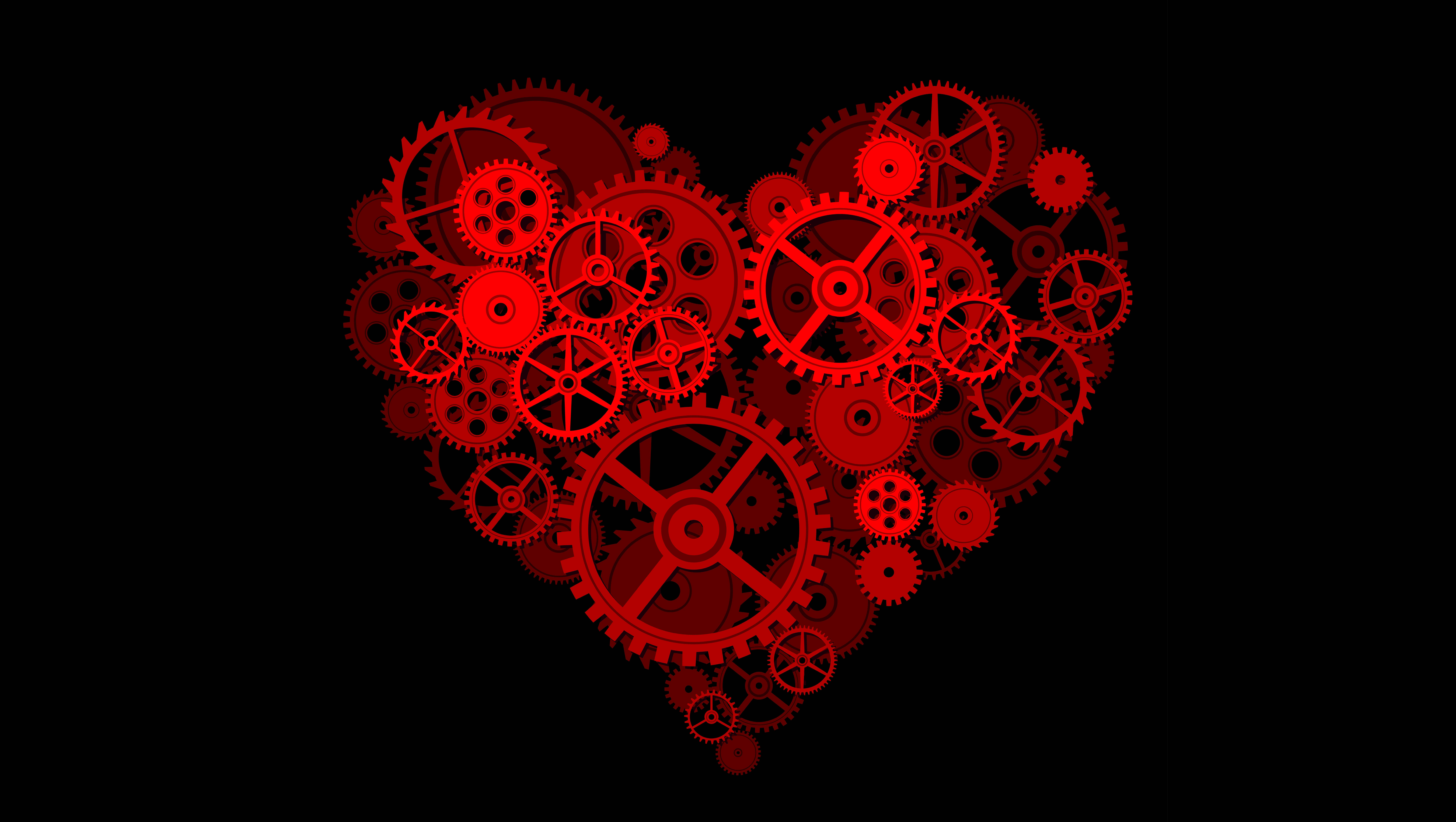Gear Heart, red heart, interlocking gears, 8K Desktop Wallpaper