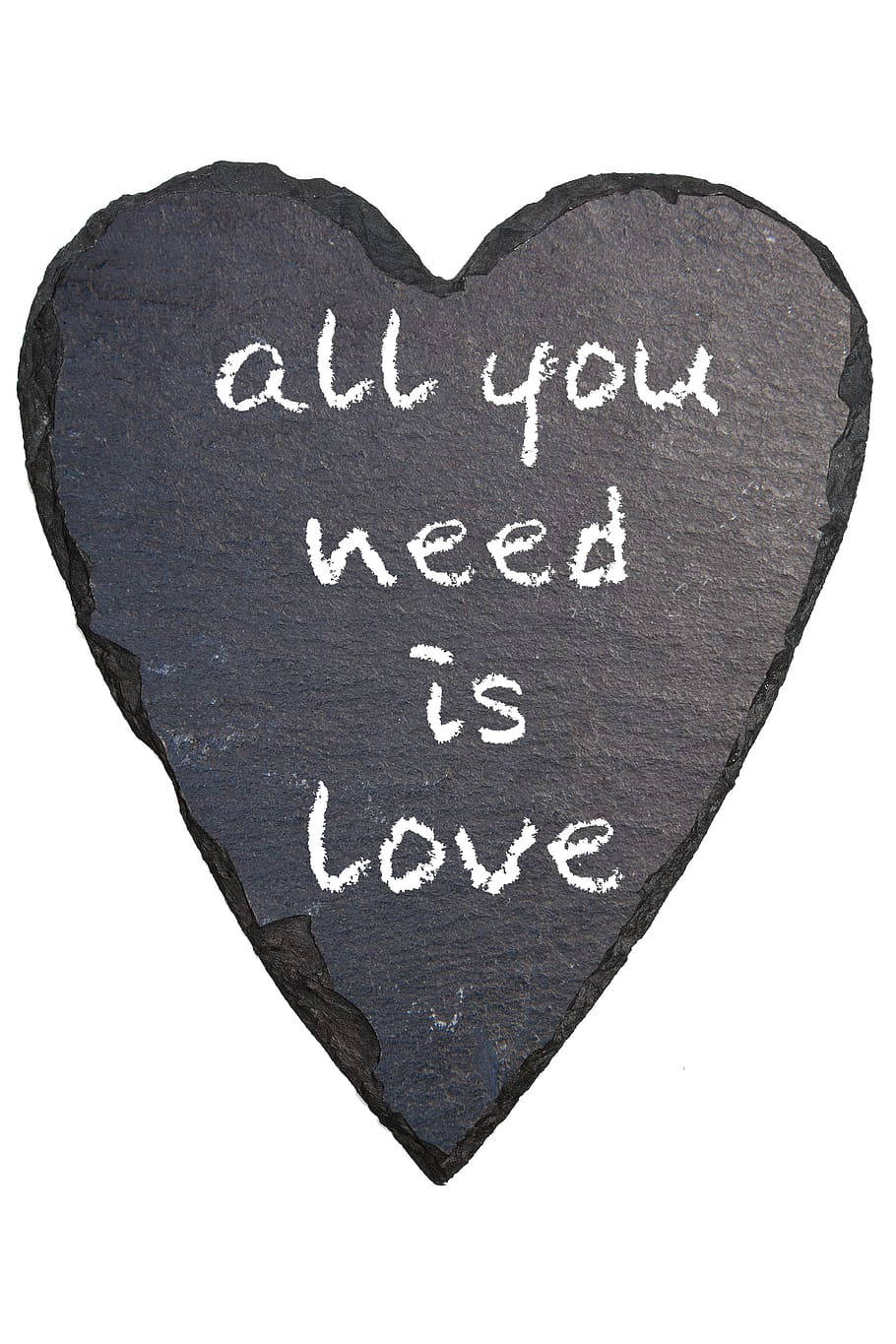 dark gray heart-shaped slate stone, white chalk writing, all you need is love, HD Phone Wallpaper
