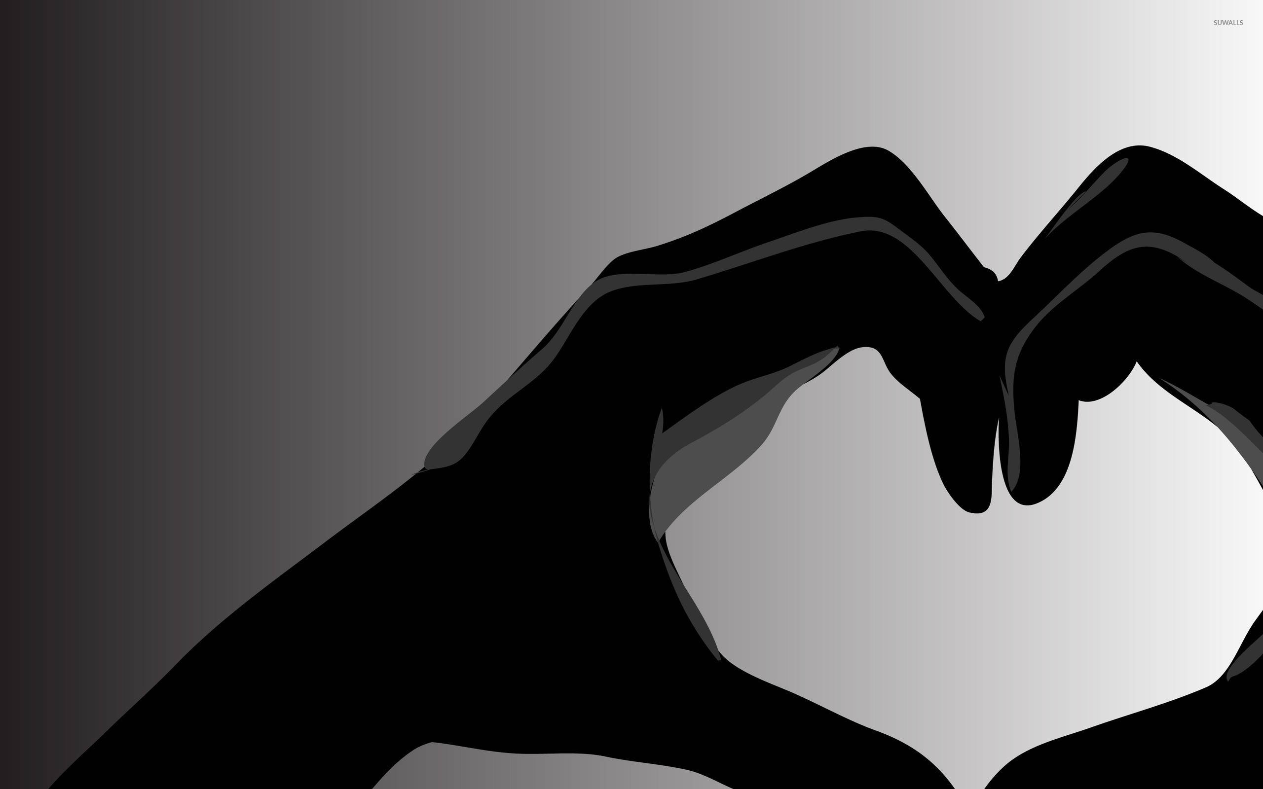 Love Black And White, heart shape, smooth gradient gray background, 2K Desktop Wallpaper
