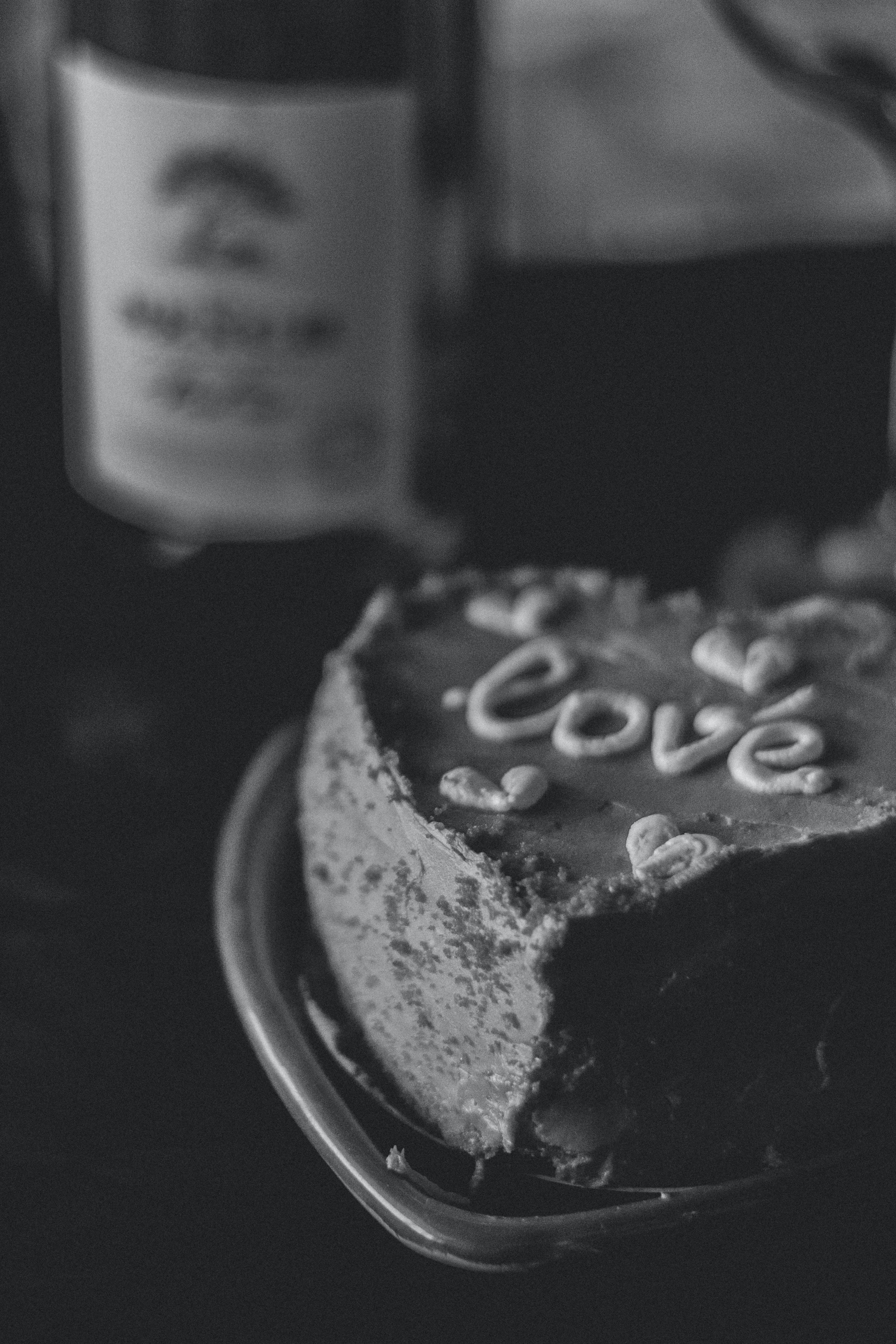 love black and white cake, heart-shaped cake, love piped in frosting, 4K Phone Wallpaper
