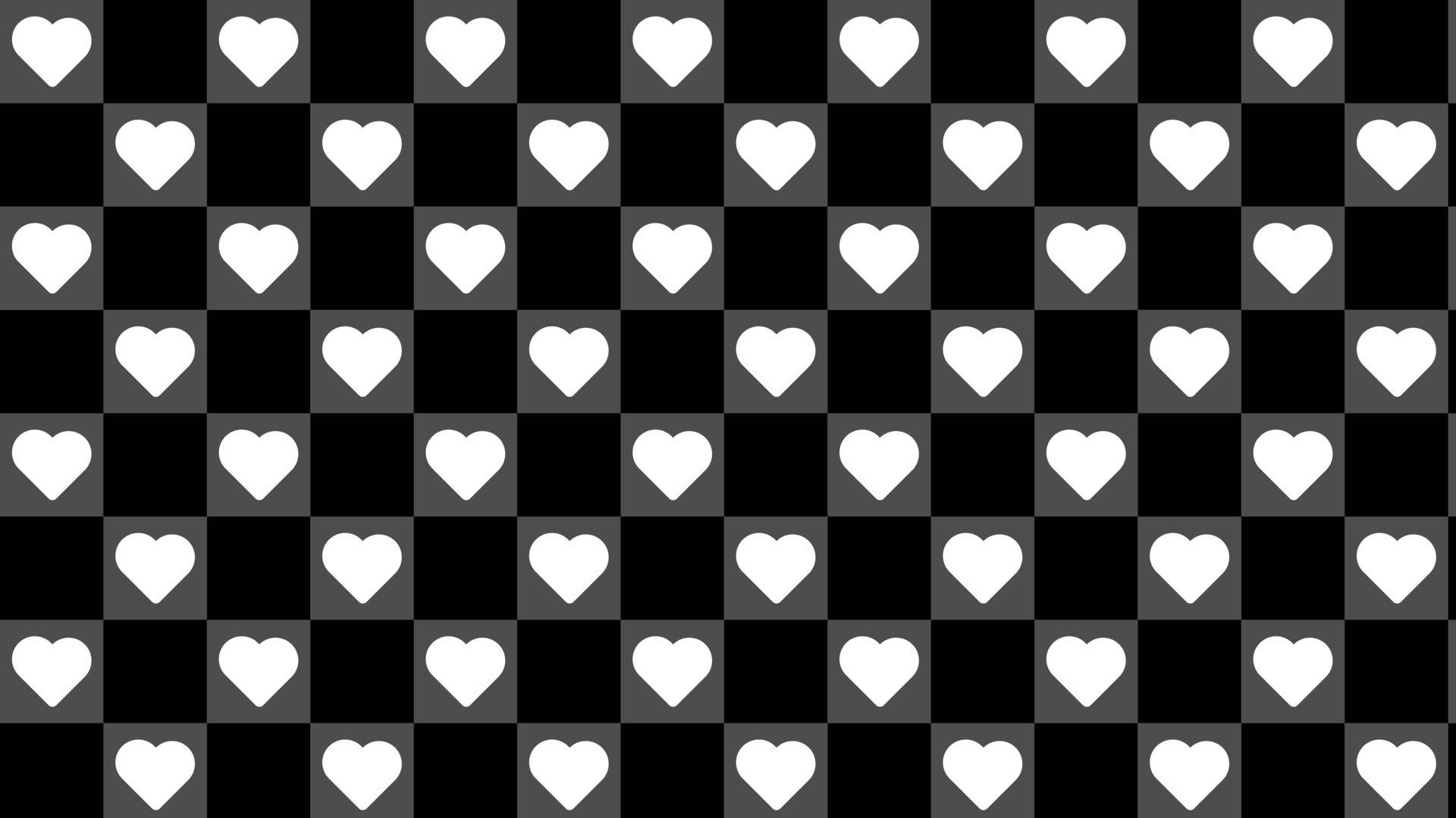 checkered love black and white, white hearts, black and gray checkerboard background, Full HD Desktop Wallpaper