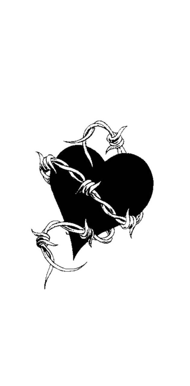 Love Black And White, barbed wire, black heart, HD Phone Wallpaper