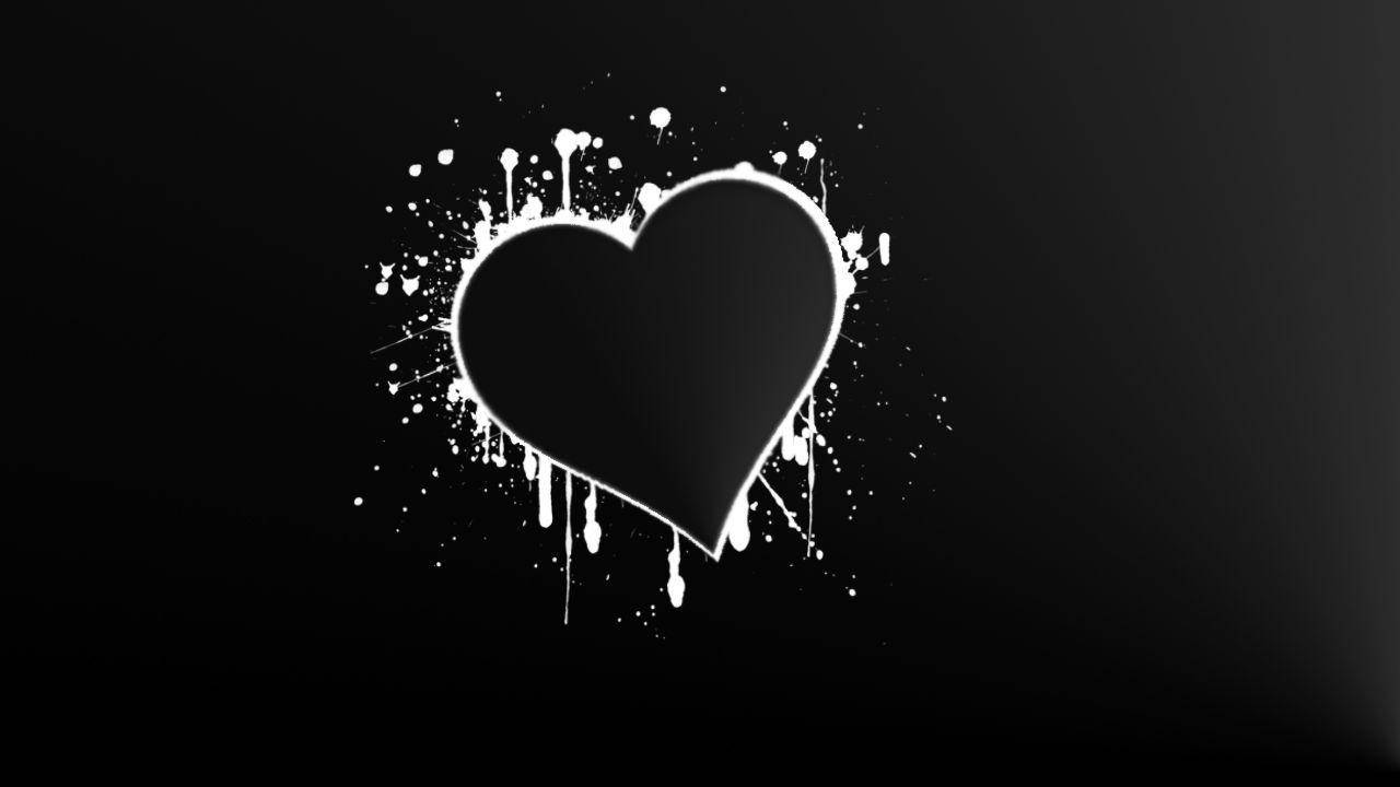 Love Black And White, white heart, paint splatter, HD Desktop Wallpaper