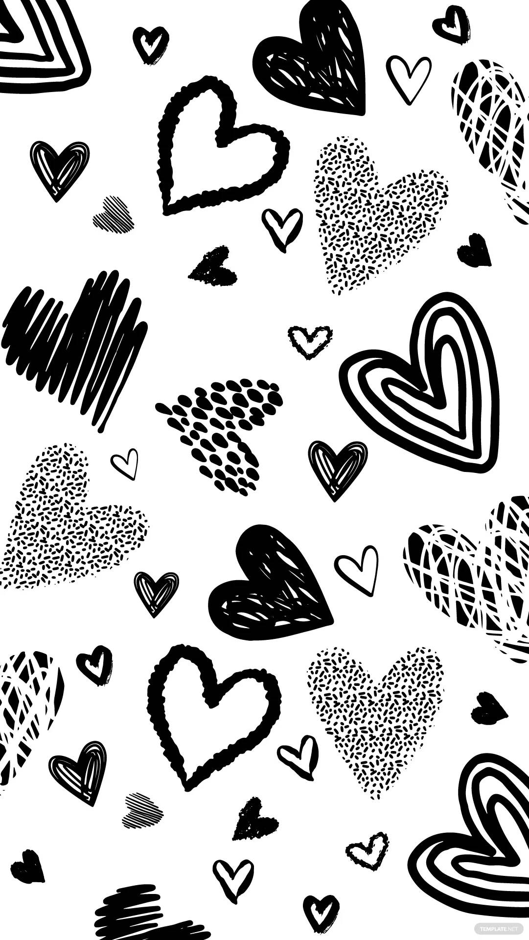 Love Black And White, heart doodles, hand-drawn hearts, Full HD Phone Wallpaper
