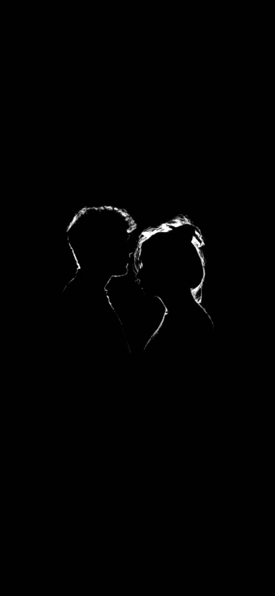 Love Black And White, couple silhouette, black background, Full HD Phone Wallpaper