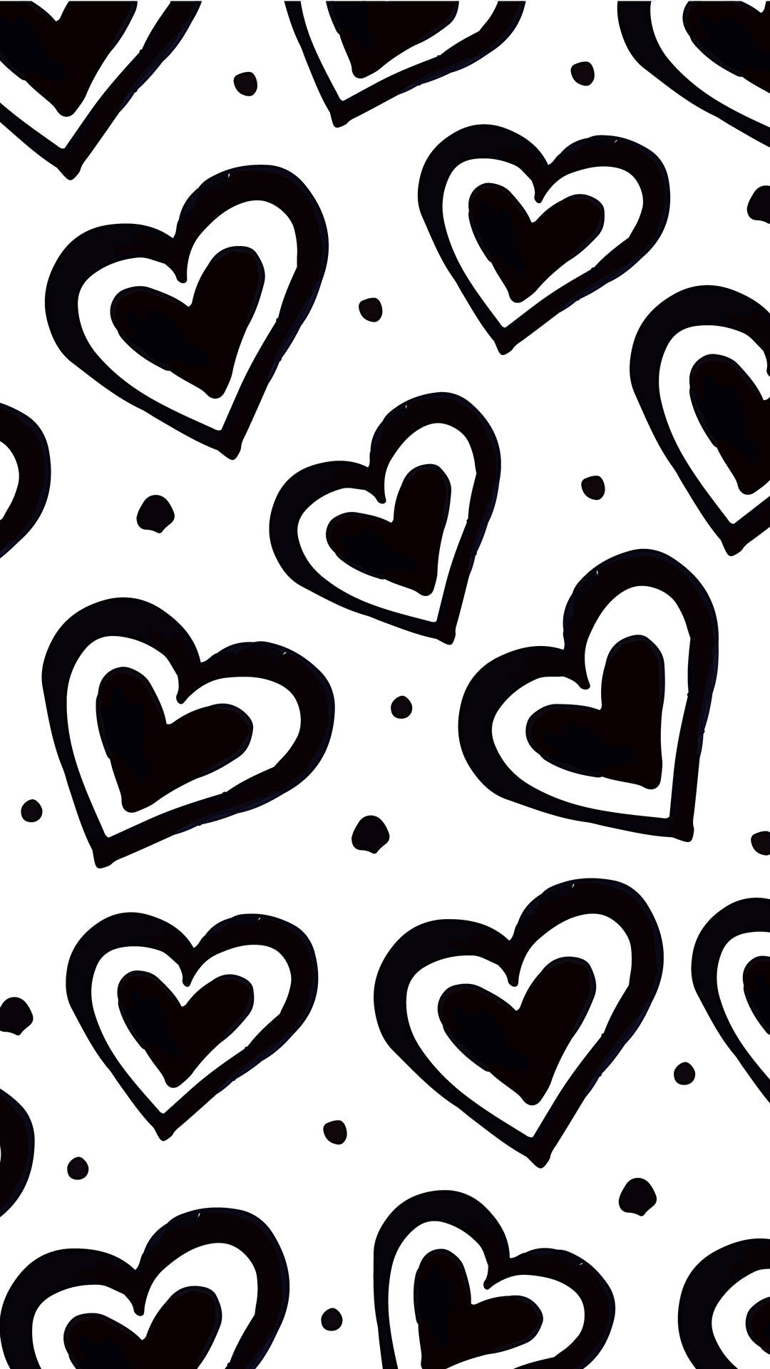 Love Black And White, double hearts, black outlined hearts, Full HD Phone Wallpaper