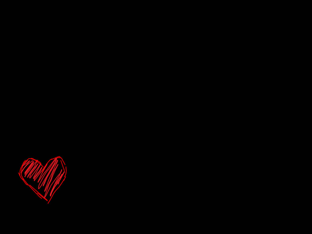 red scribbled heart, bottom left corner, solid black background, SD Desktop Wallpaper