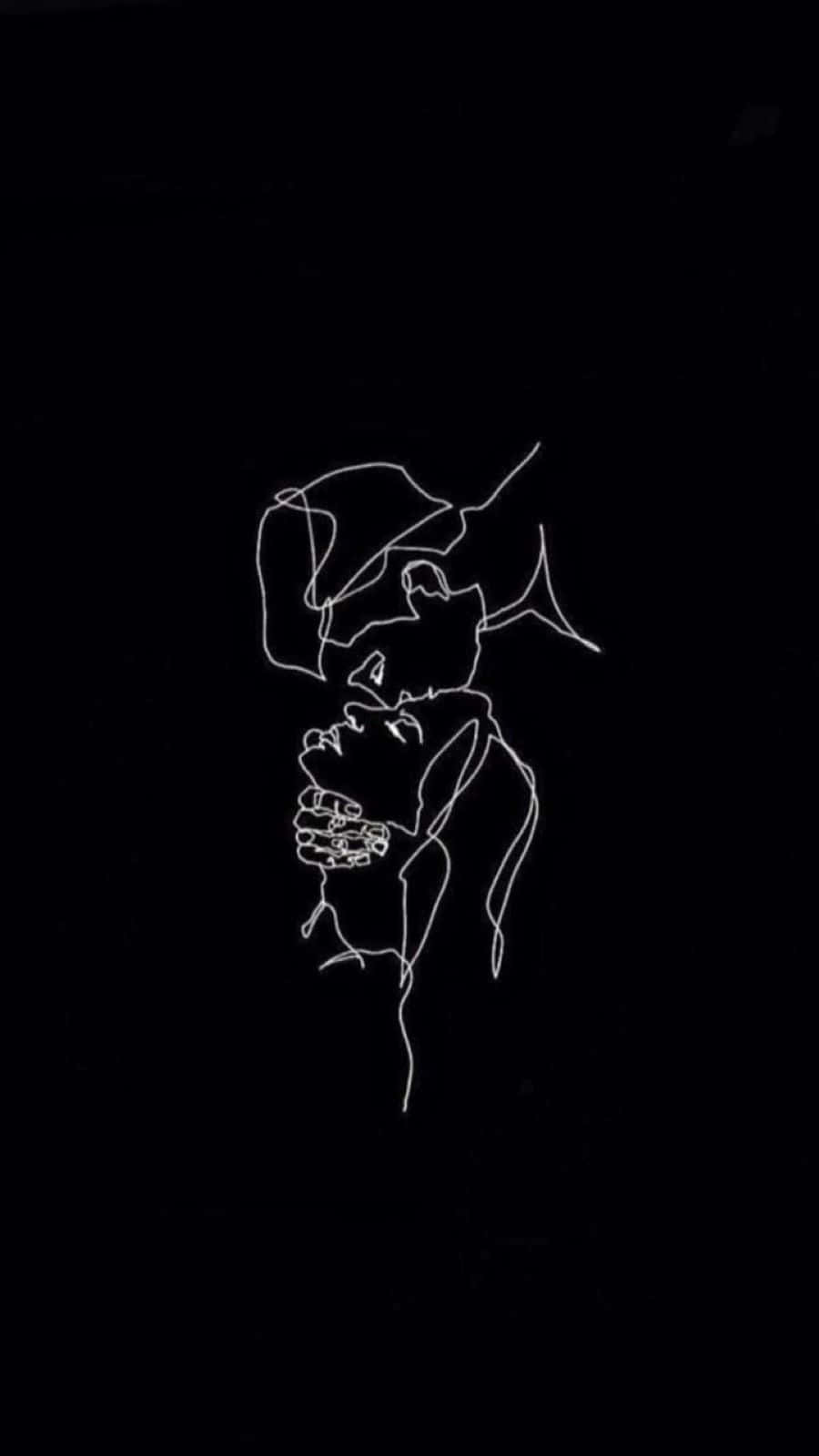 black couple, white line drawing, flower, HD Phone Wallpaper