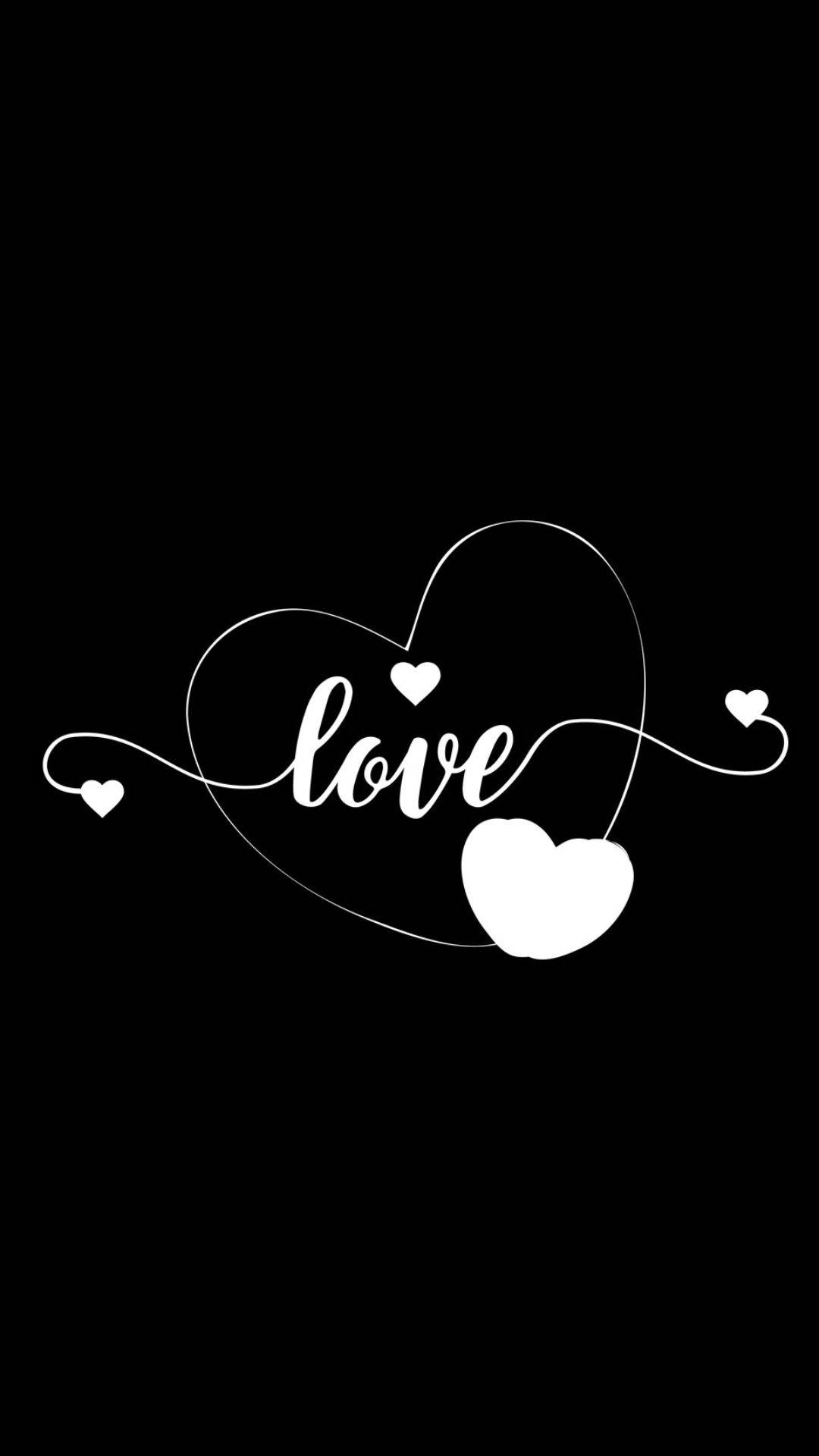 Love On A Black Heart, white heart-shaped design, scripted love, Full HD Phone Wallpaper