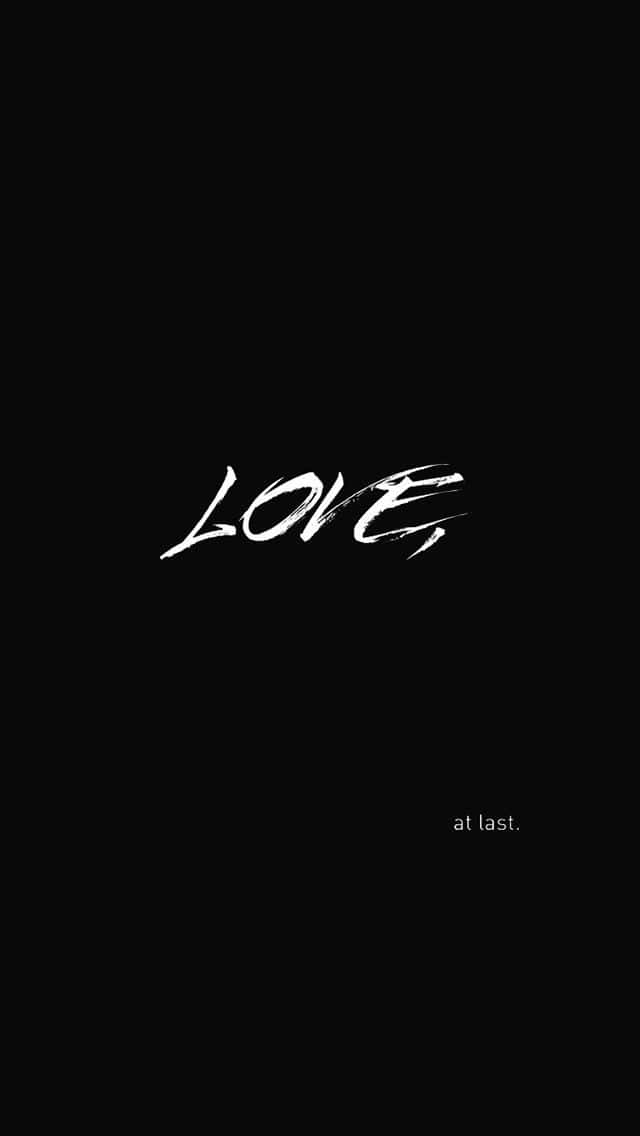 LOVE, white brushstroke text, stark black background, SD Phone Wallpaper